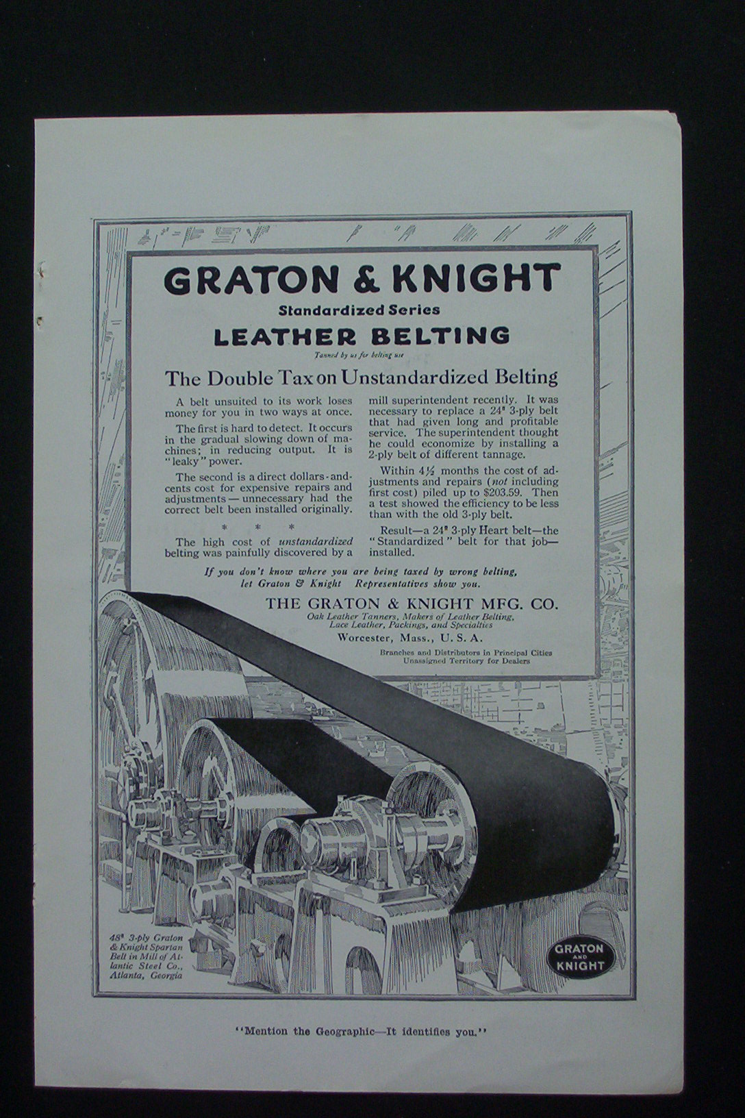 1917 Graton & Knight Leather Belting w/ Machine w/ Belt