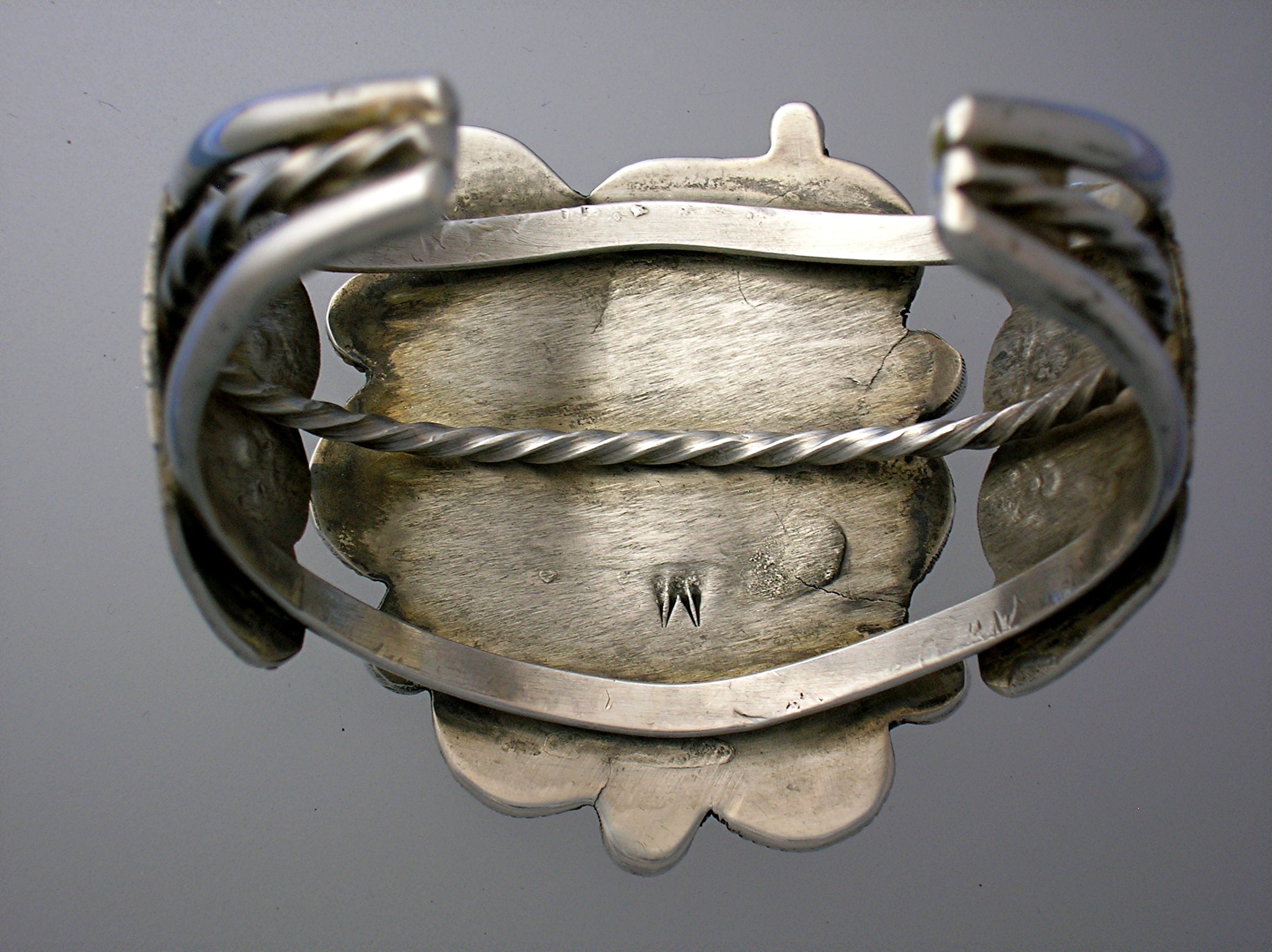 Navajo Sterling Silver Coral Peridot Cuff A & M Burnsid