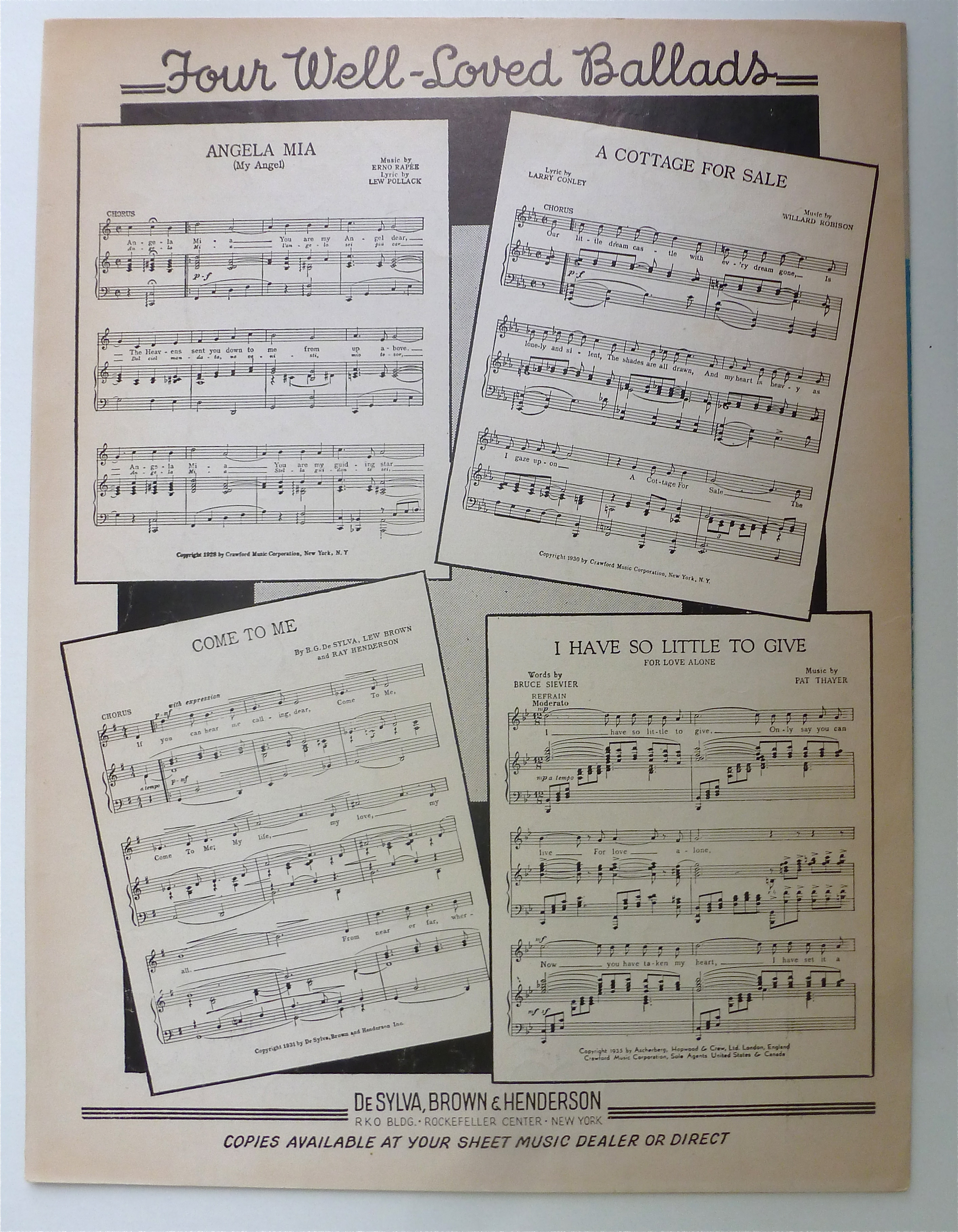 Sheet Music For 1928 Angela Mia