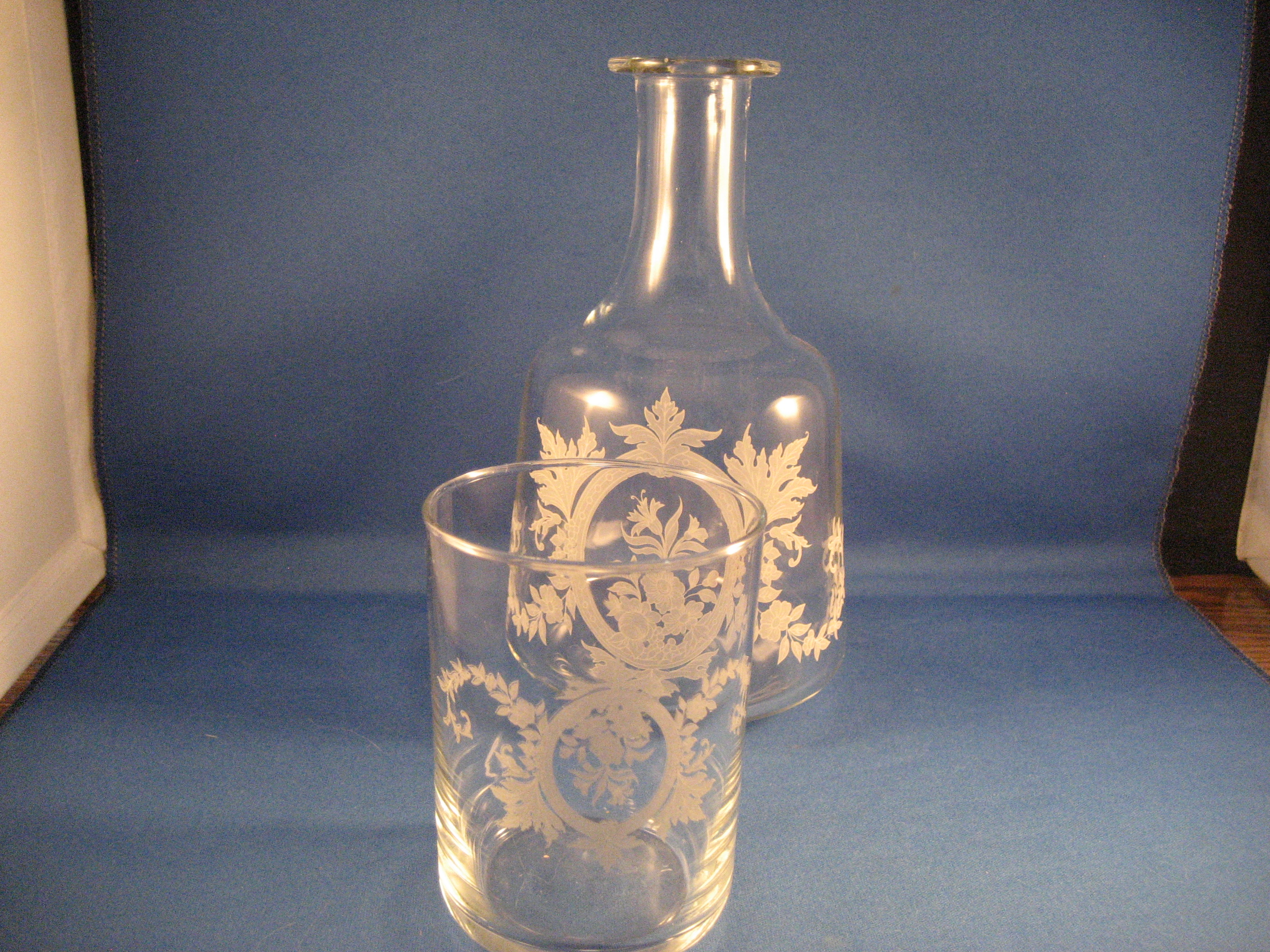 Etched Water Carafe and Etched Glass