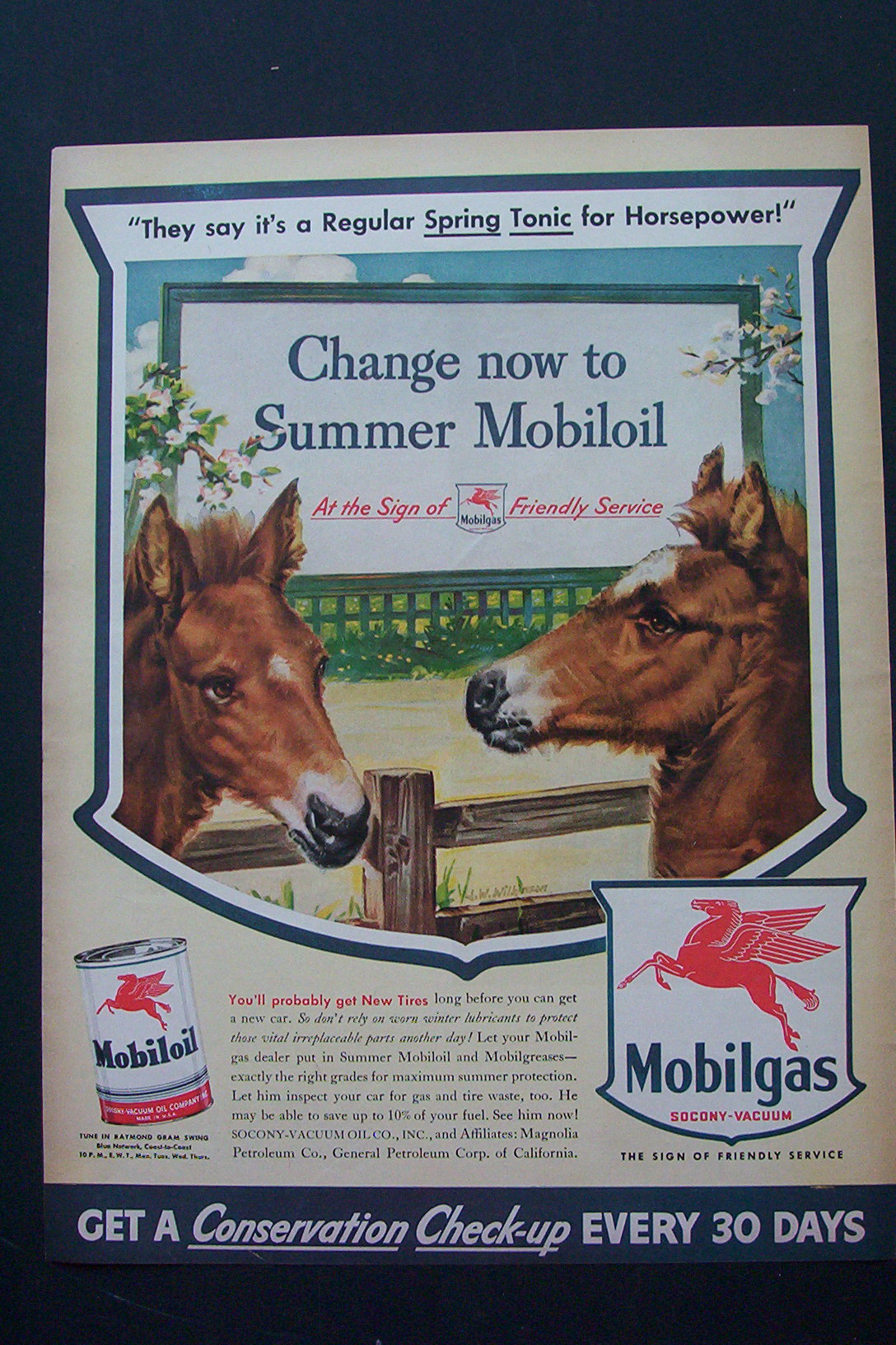 1943 Mobil Gas with Two Ponies