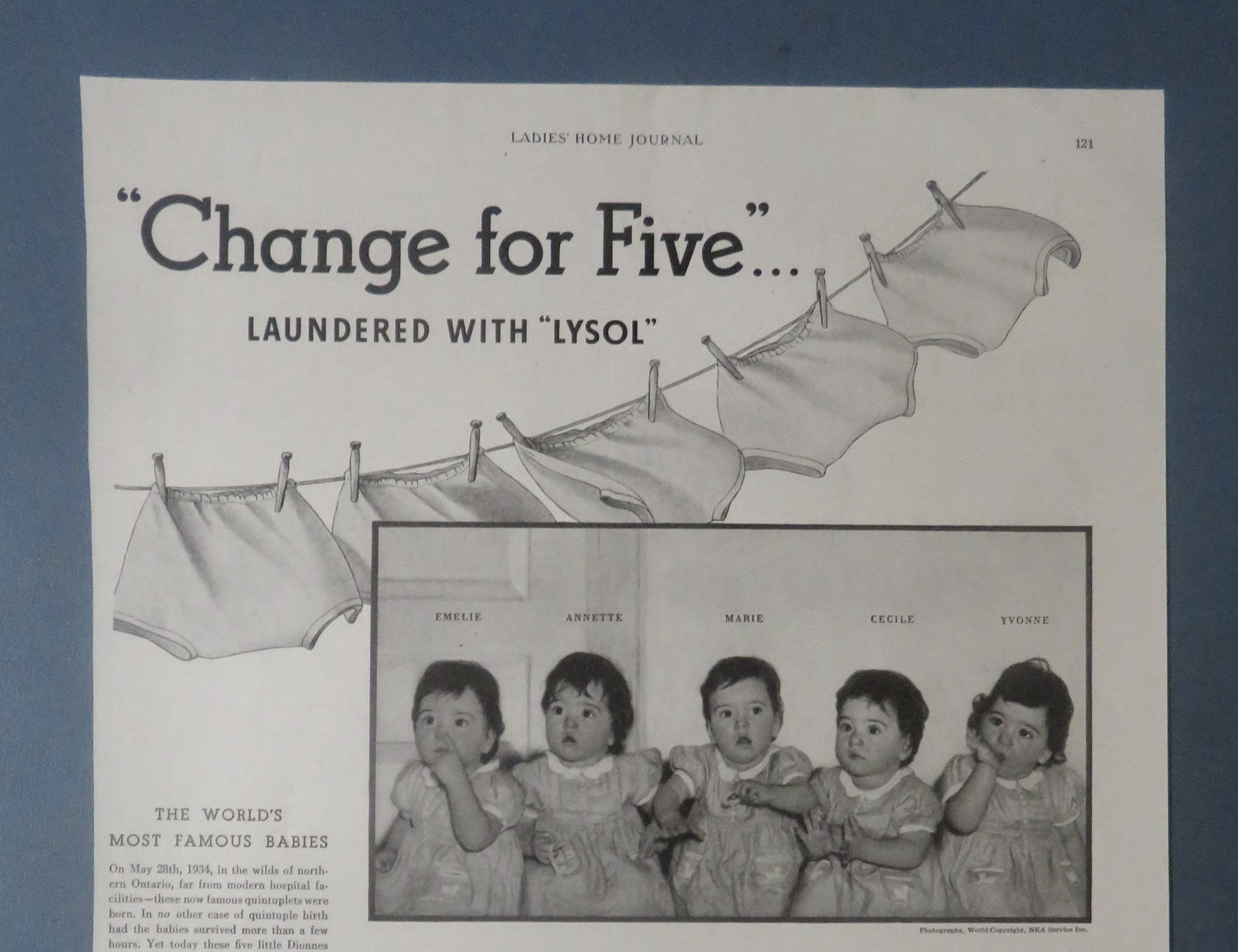 1936 Lysol Disinfectant with Dionne Quintuplet Babies