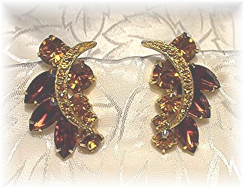 Sparkling Shades of Amber Rhinestone Clip Earrings