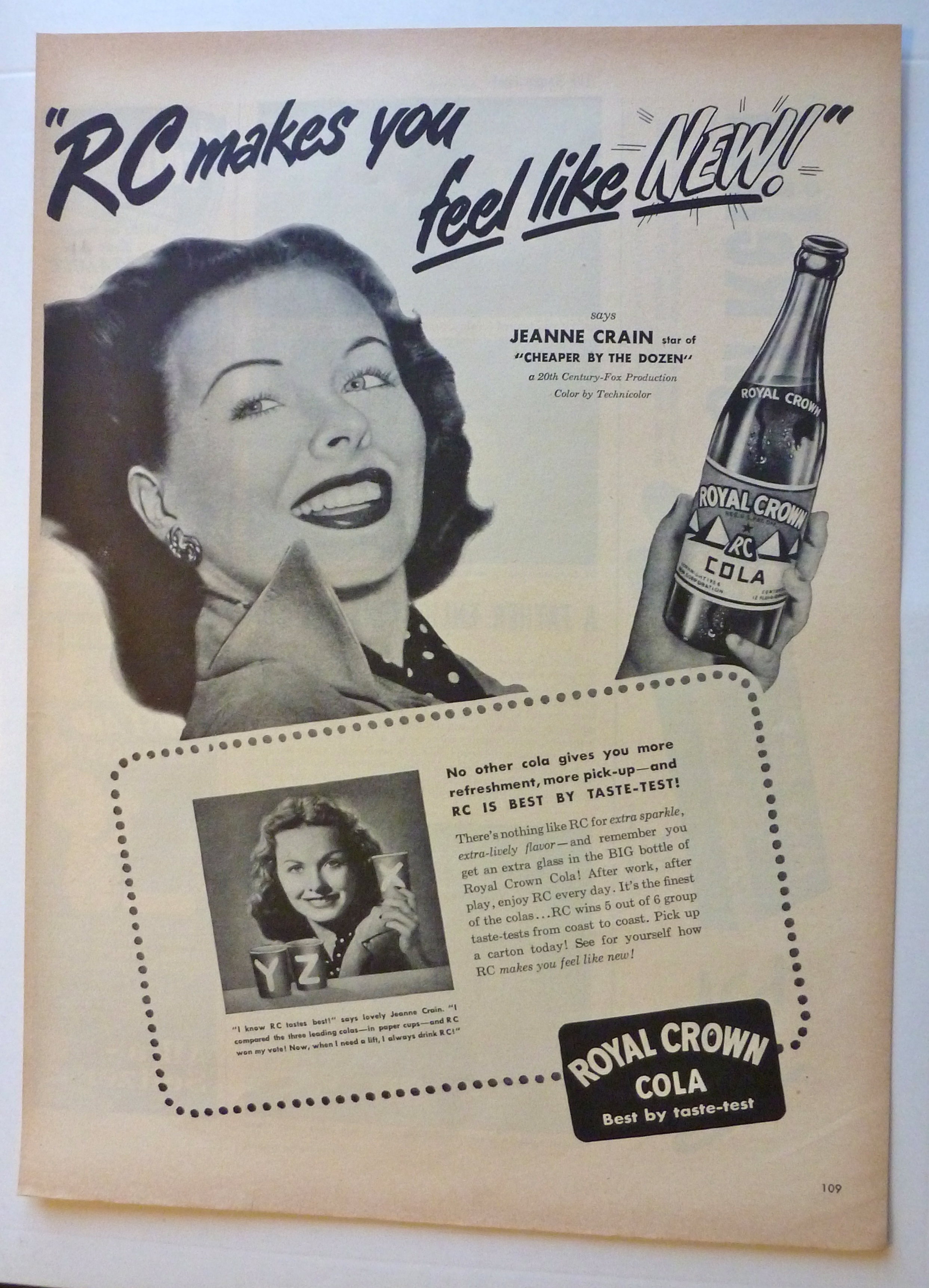 1950 Royal Crown Cola (RC Cola) with Jeanne Crain