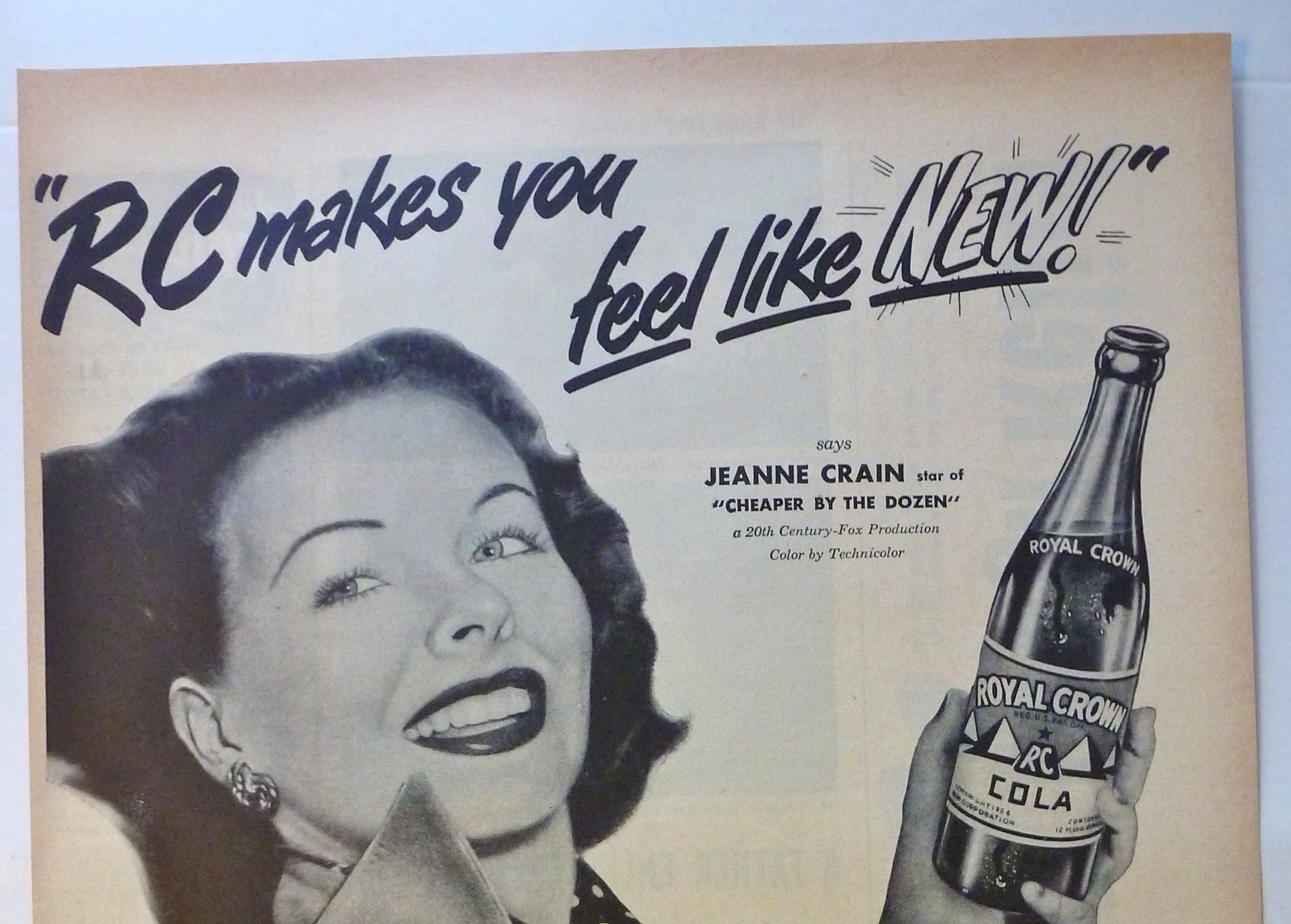 1950 Royal Crown Cola (RC Cola) with Jeanne Crain