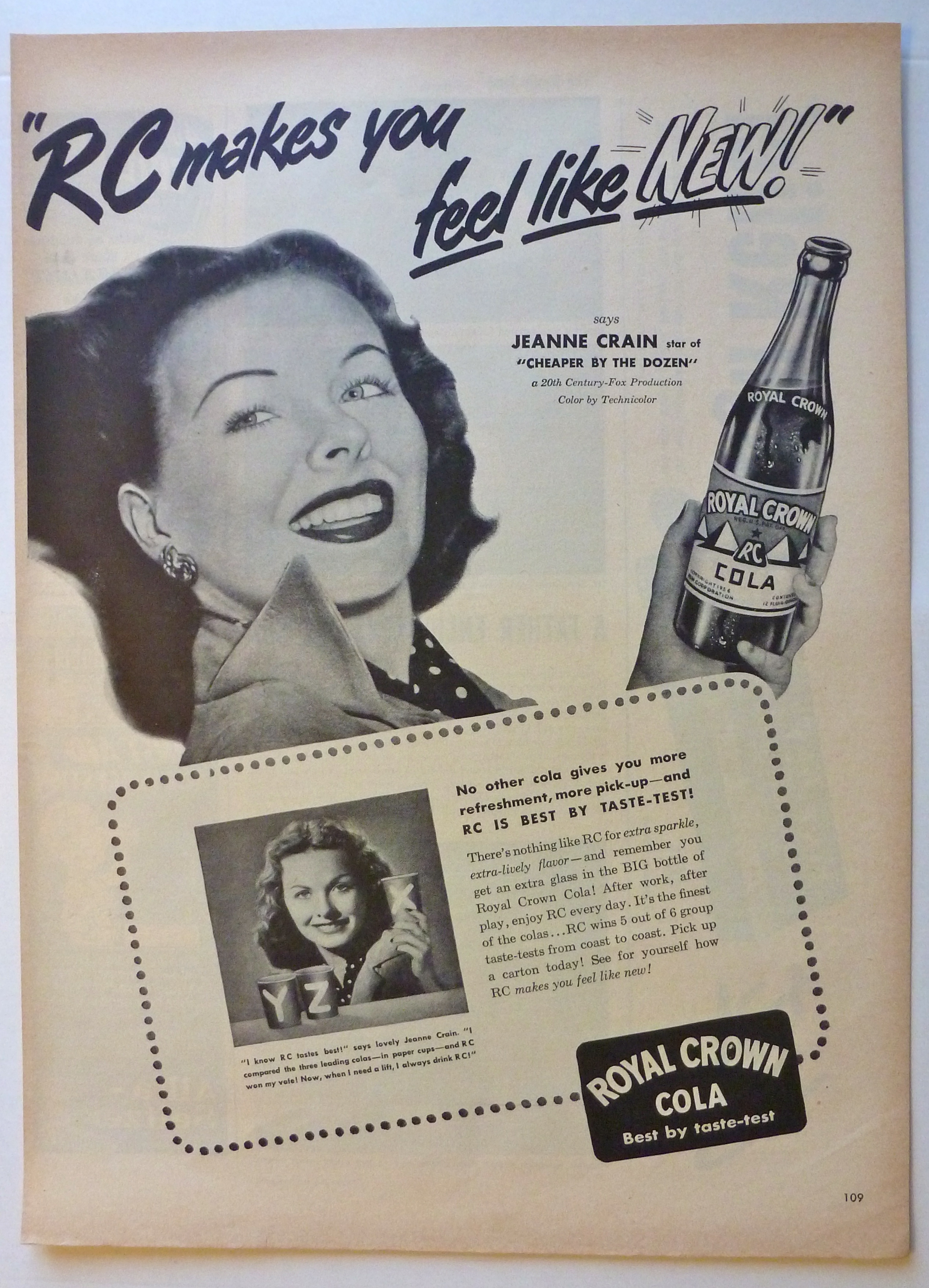 1950 Royal Crown Cola (RC Cola) with Jeanne Crain