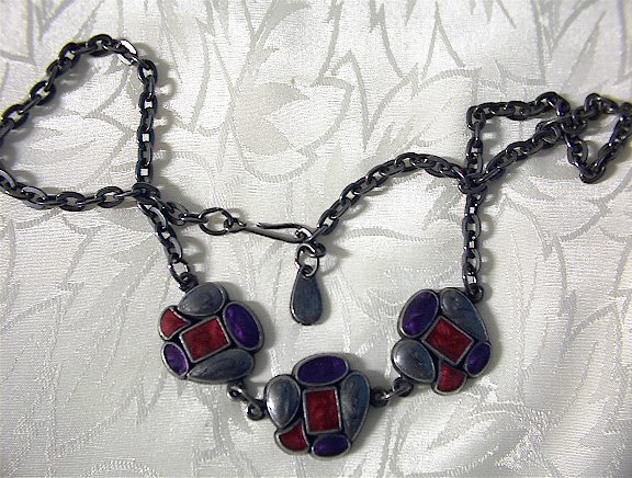 Necklace, Pewter, Amethyst enamel