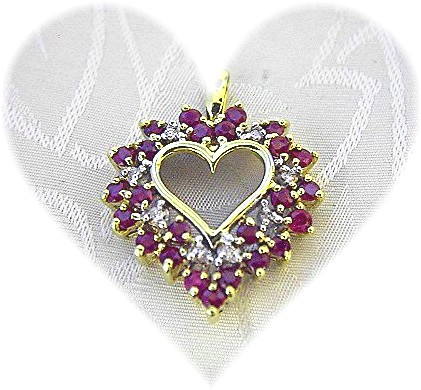 10K Gold Ruby and  Diamond Heart Pendant