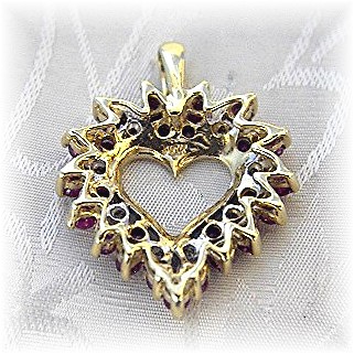 10K Gold Ruby and  Diamond Heart Pendant