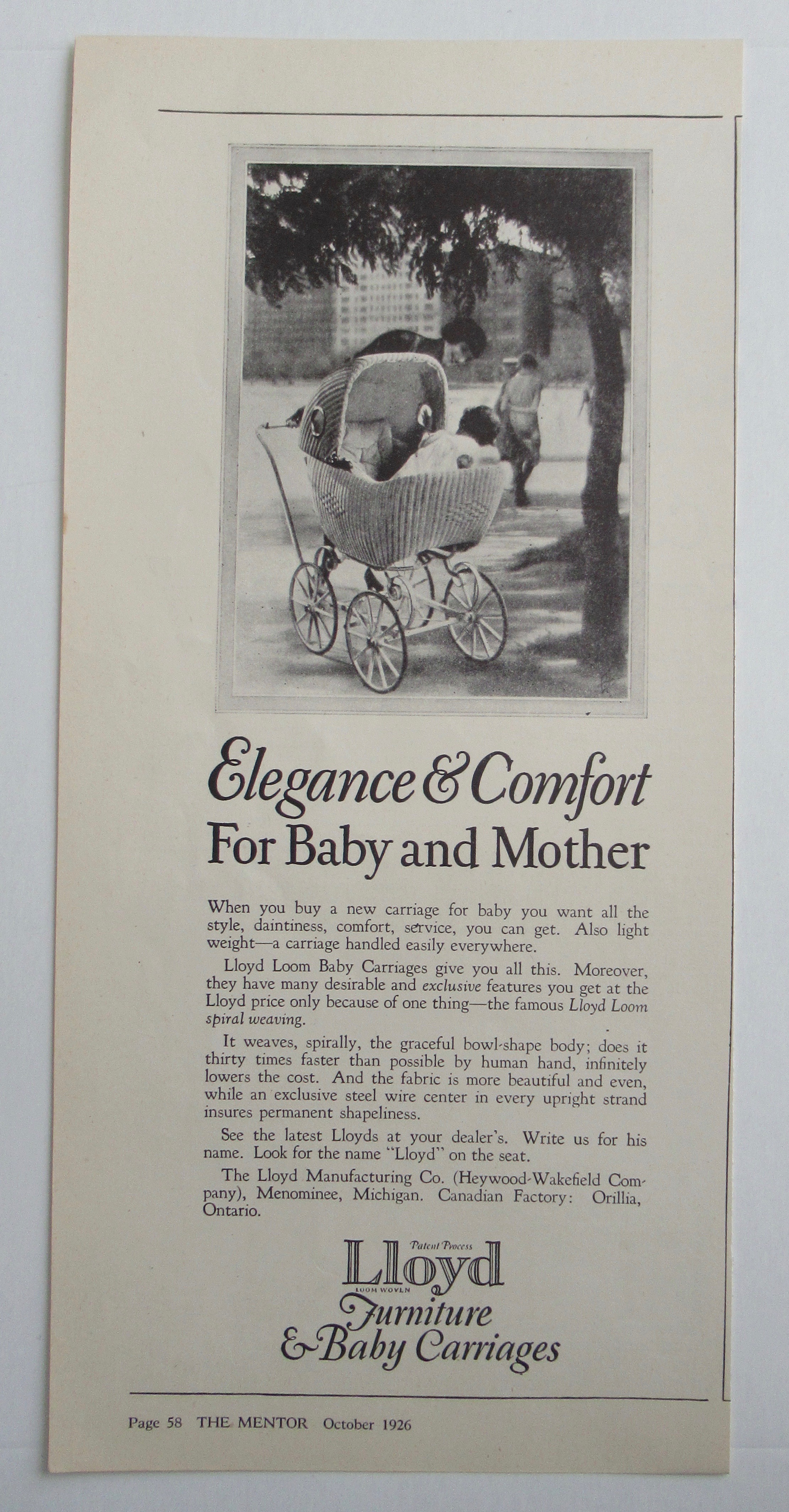 1926 Lloyd Furniture & Baby Carriages w/ Baby Stroller