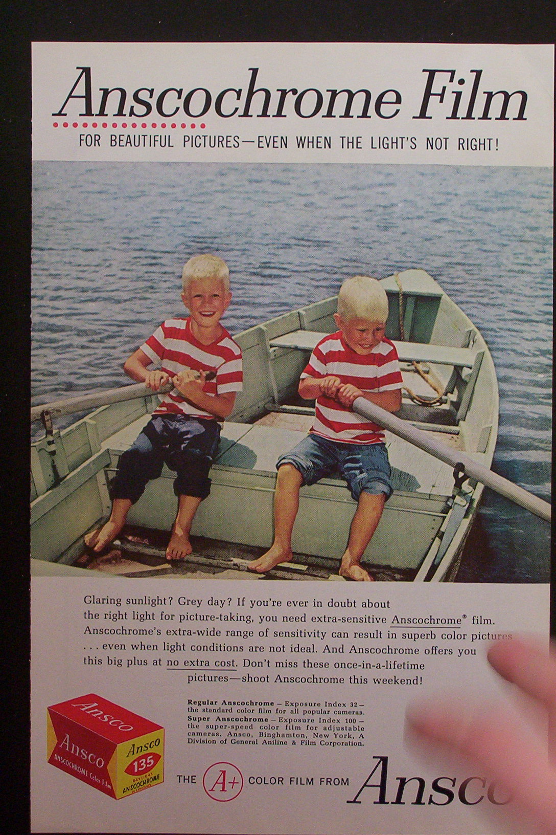 1959 Ansco Film with Twin Boys Rowing Boat