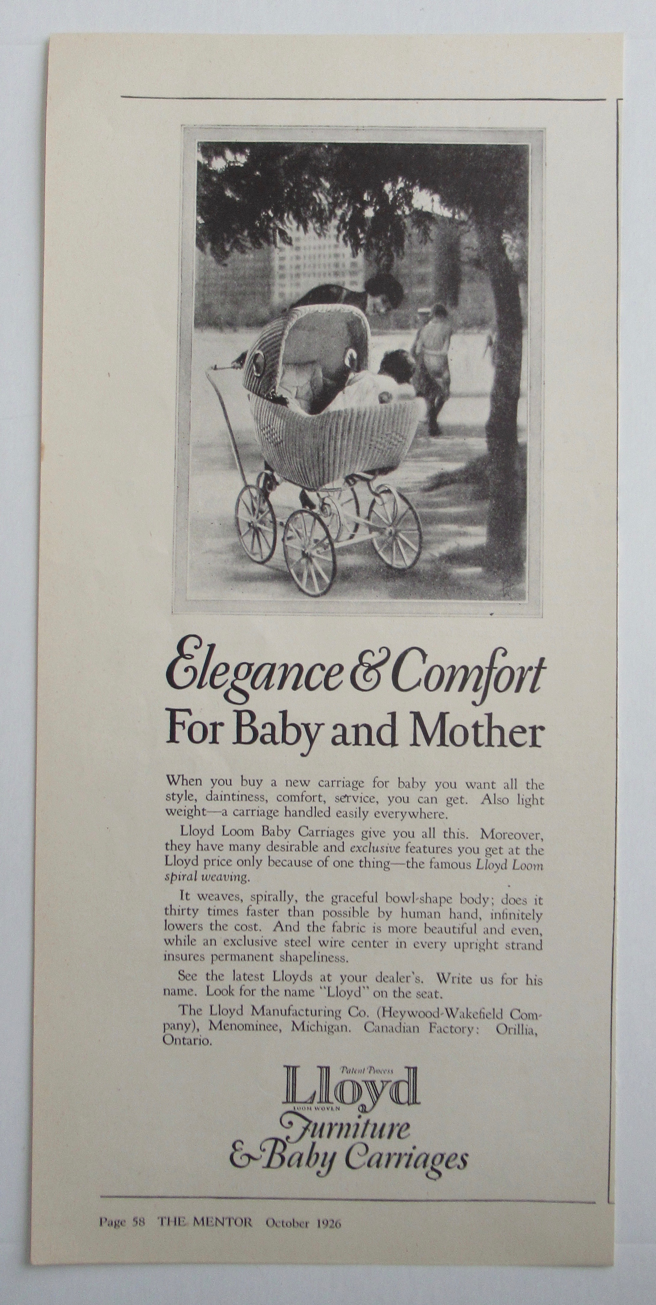 1926 Lloyd Furniture & Baby Carriages w/ Baby Stroller