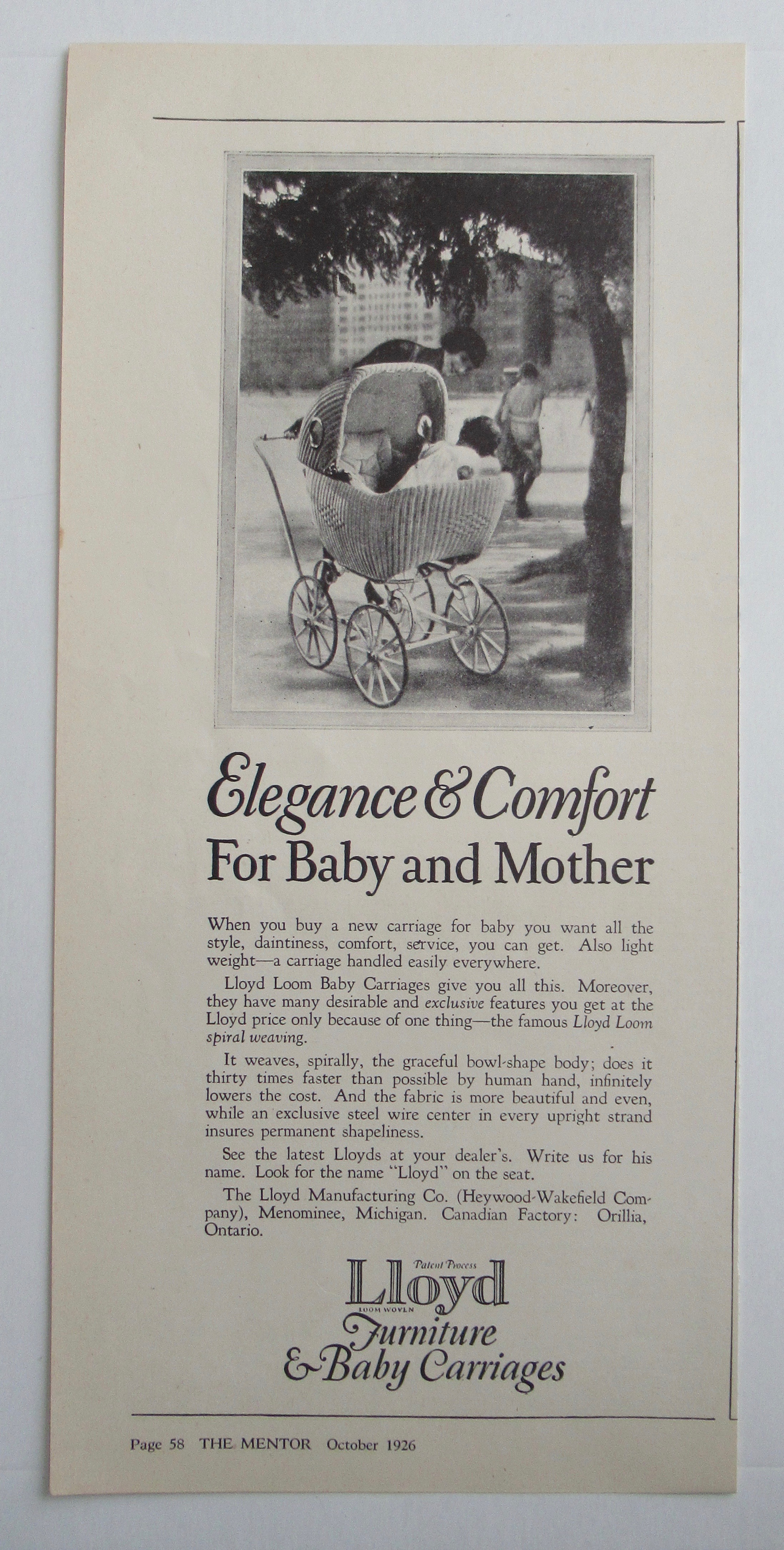 1926 Lloyd Furniture & Baby Carriages w/ Baby Stroller