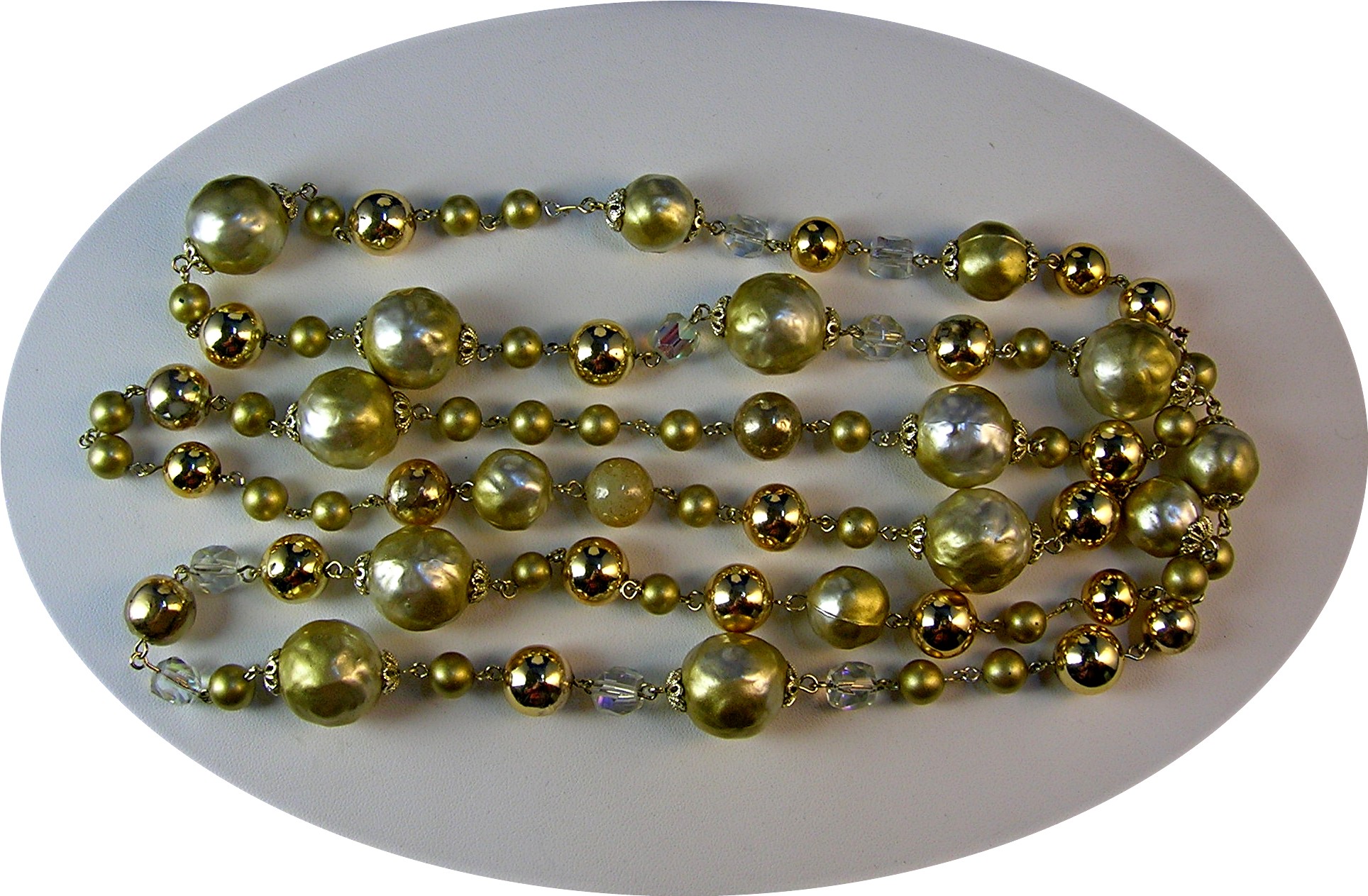 Glass Gold Pearl Crystal Chain Link Necklace