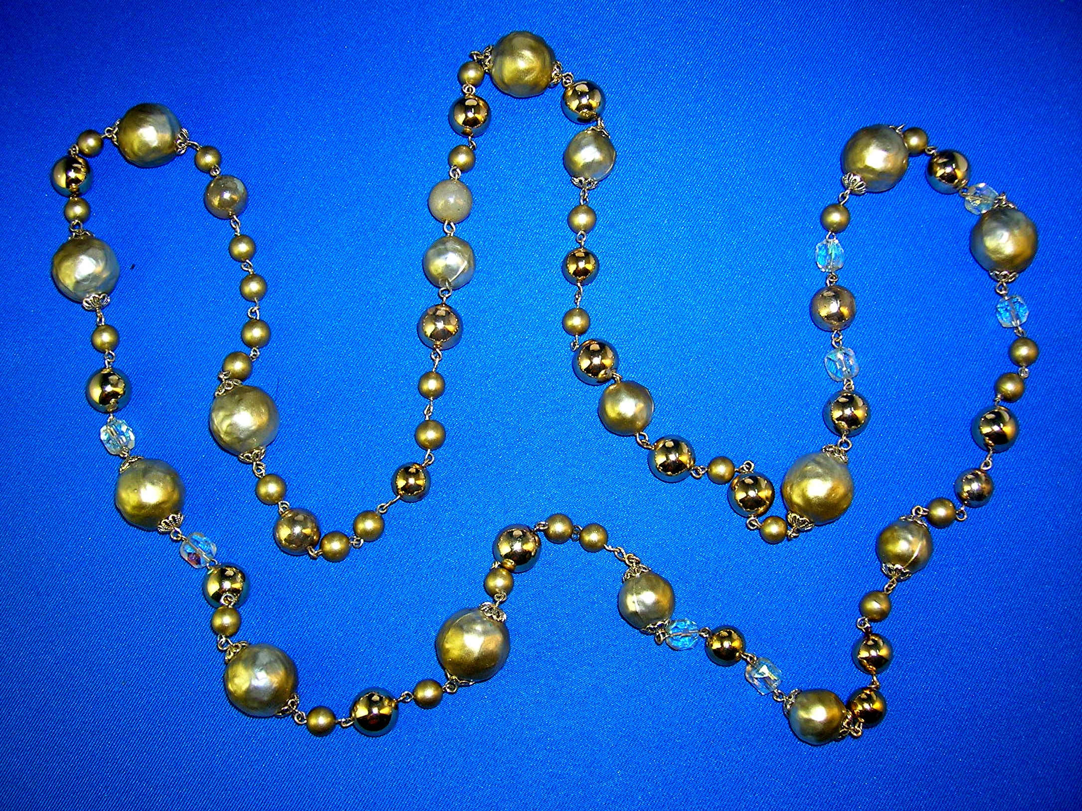 Glass Gold Pearl Crystal Chain Link Necklace