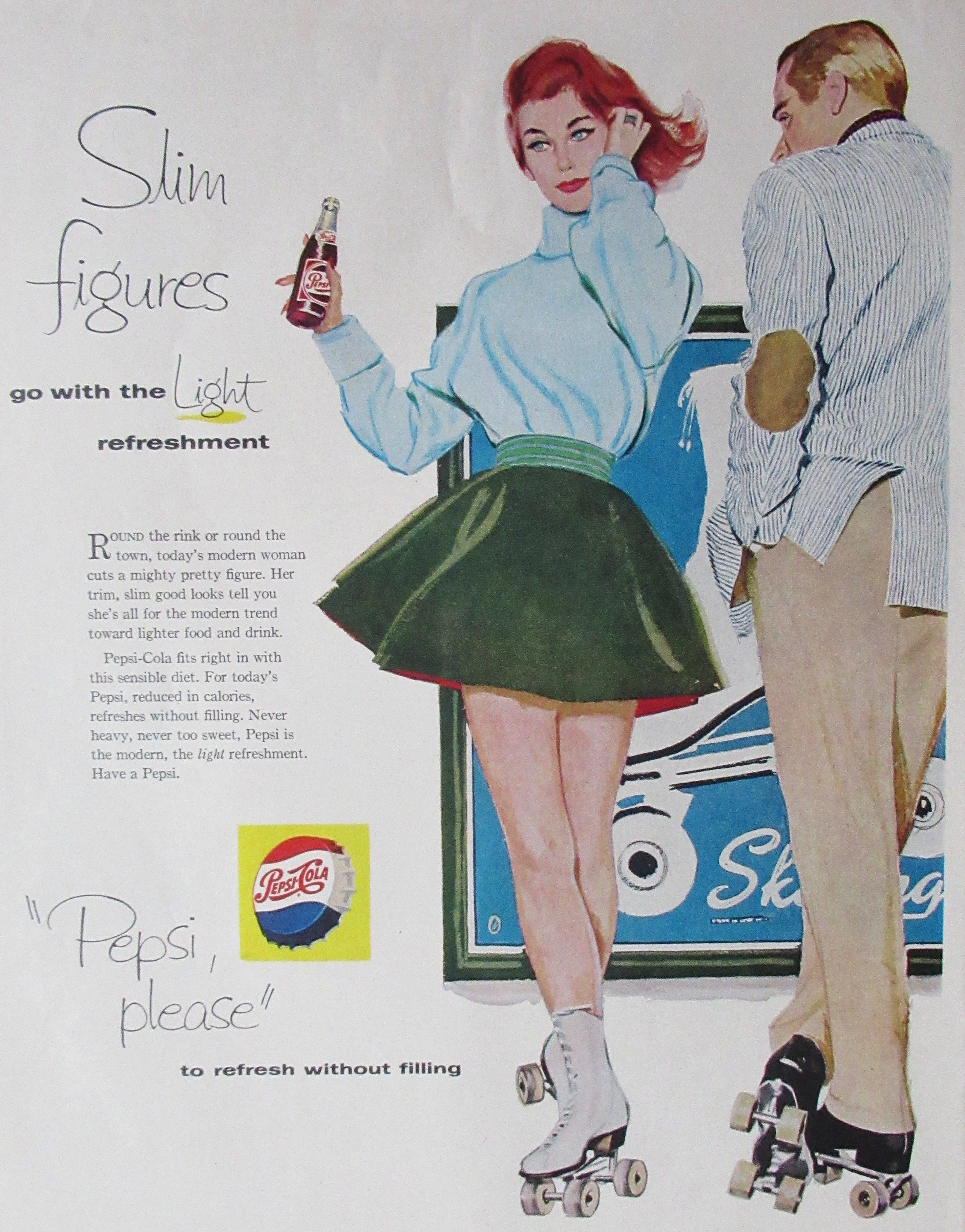 1958 Pepsi Cola with a Man & Woman on Roller Skates