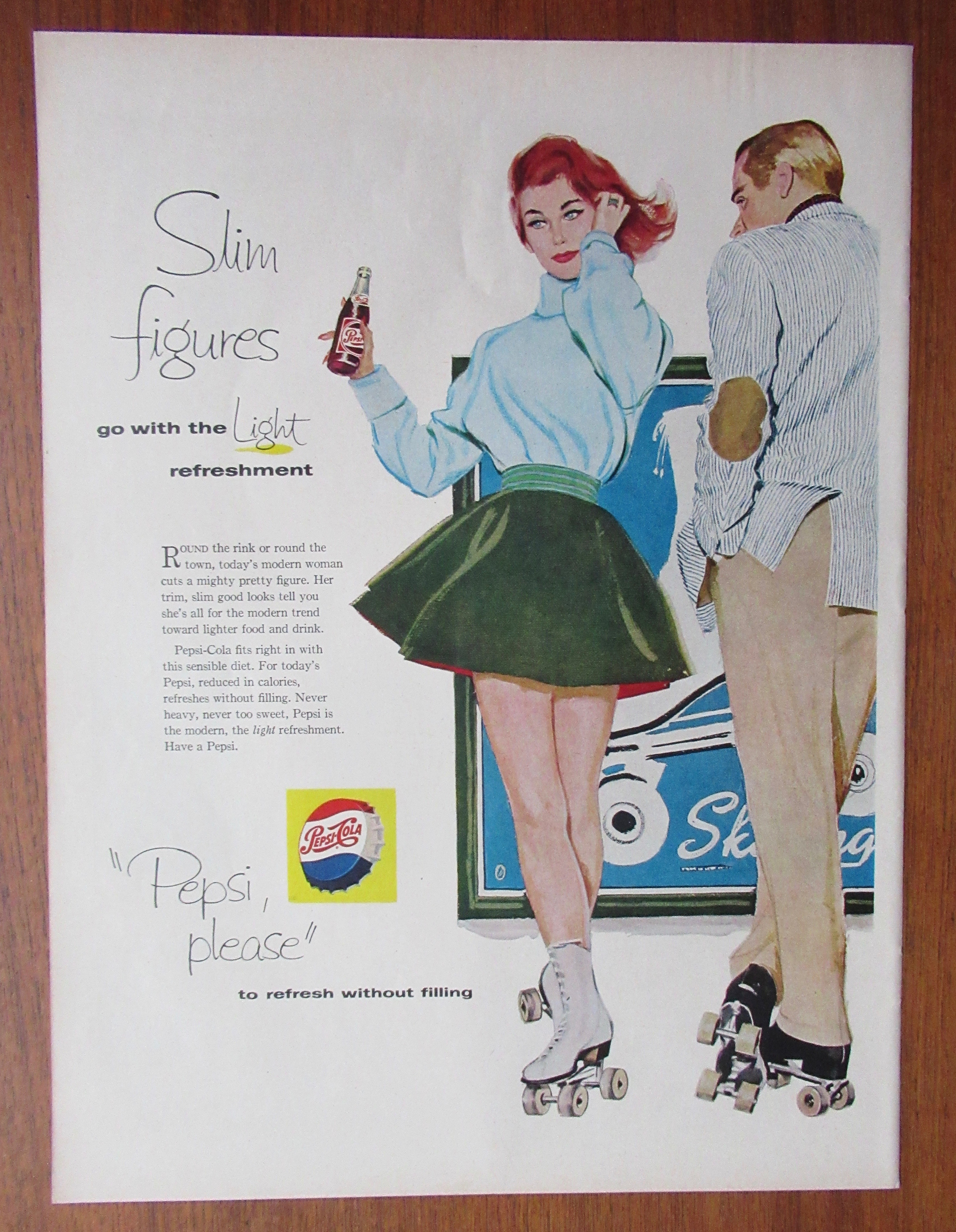 1958 Pepsi Cola with a Man & Woman on Roller Skates