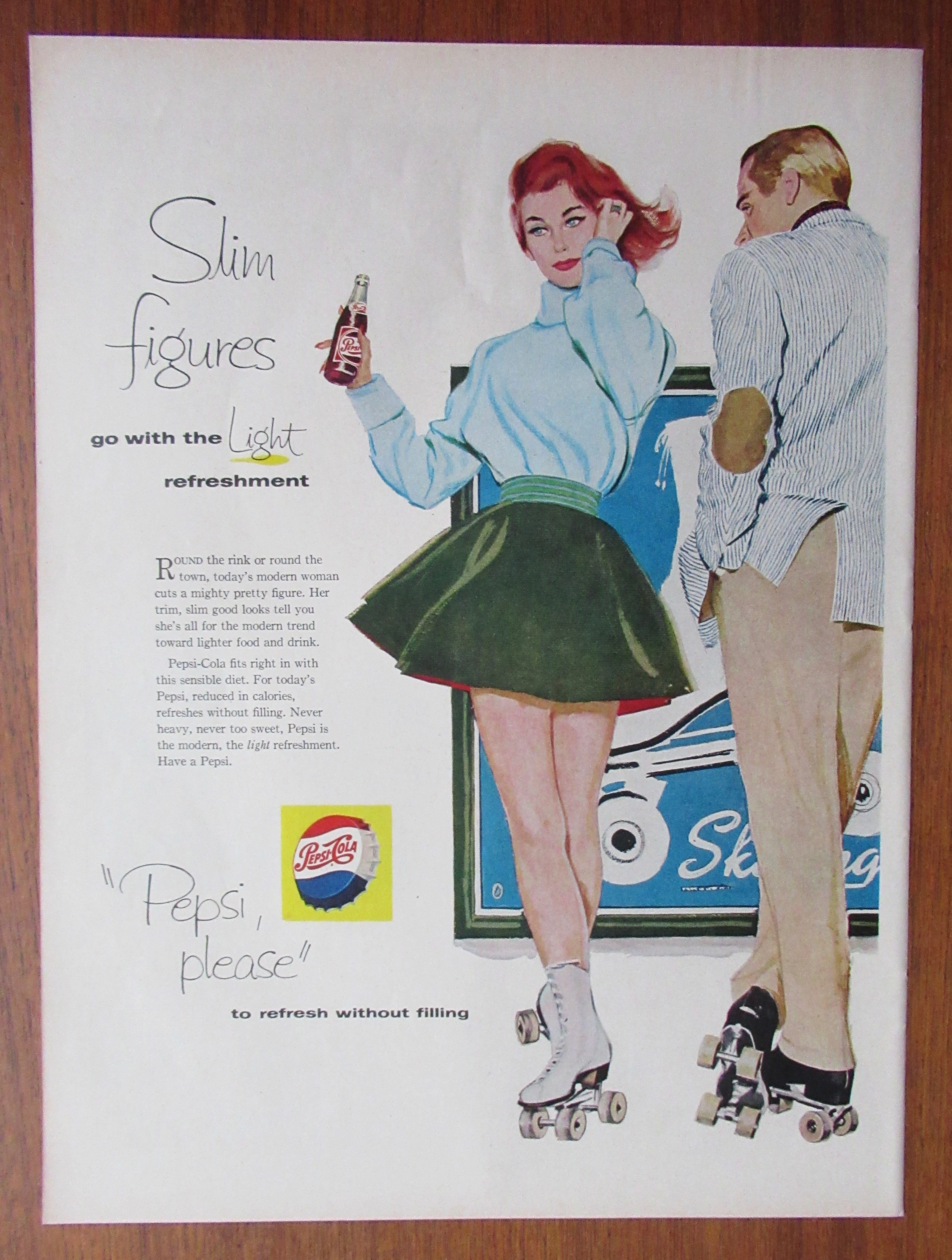 1958 Pepsi Cola with a Man & Woman on Roller Skates