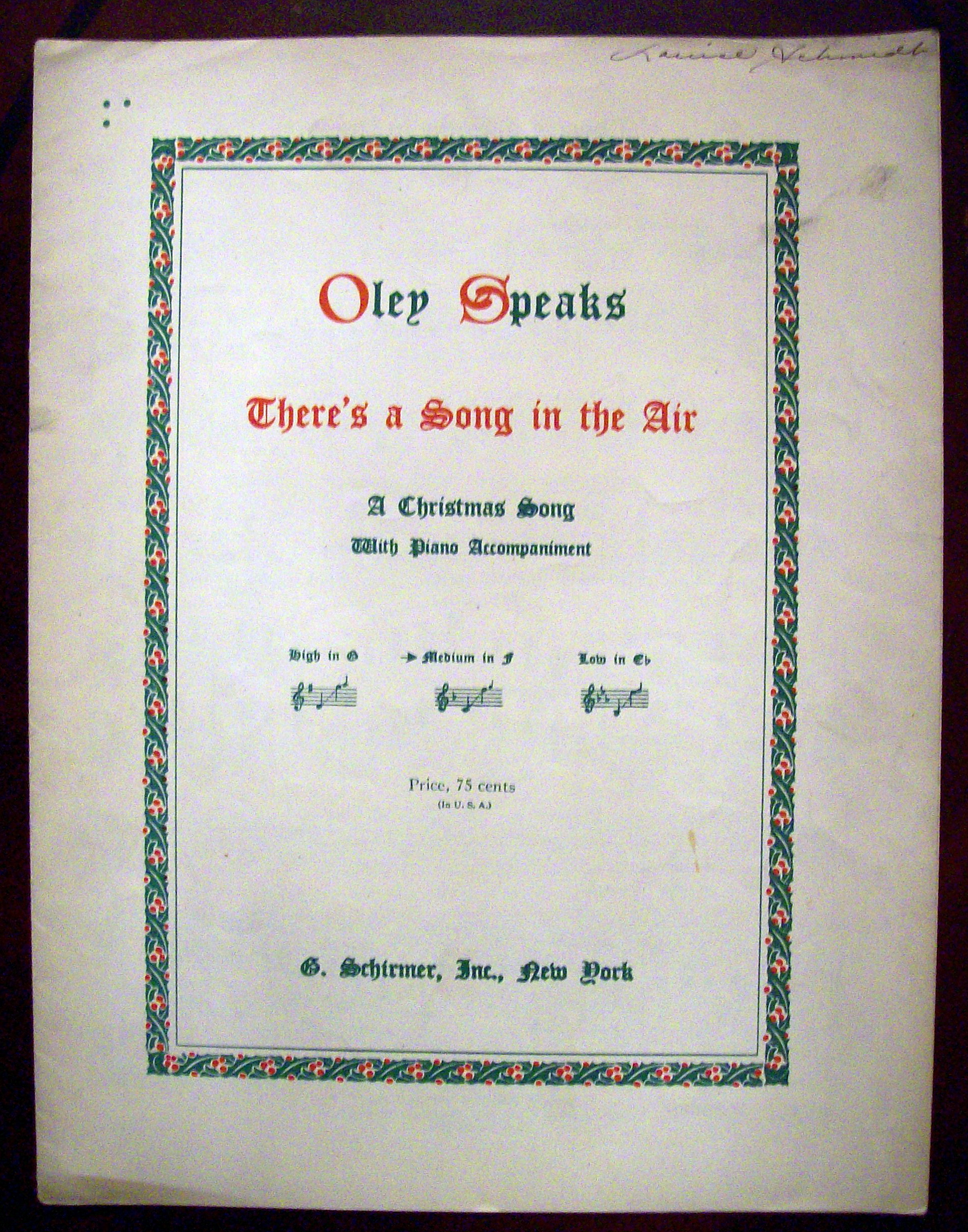 Sheet Music of 1916 There's A Song In The Air