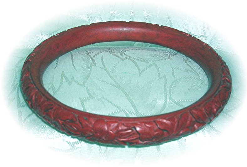 Carved Rust Red Cinnabar Bangle Bracelet