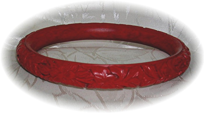 Carved Rust Red Cinnabar Bangle Bracelet