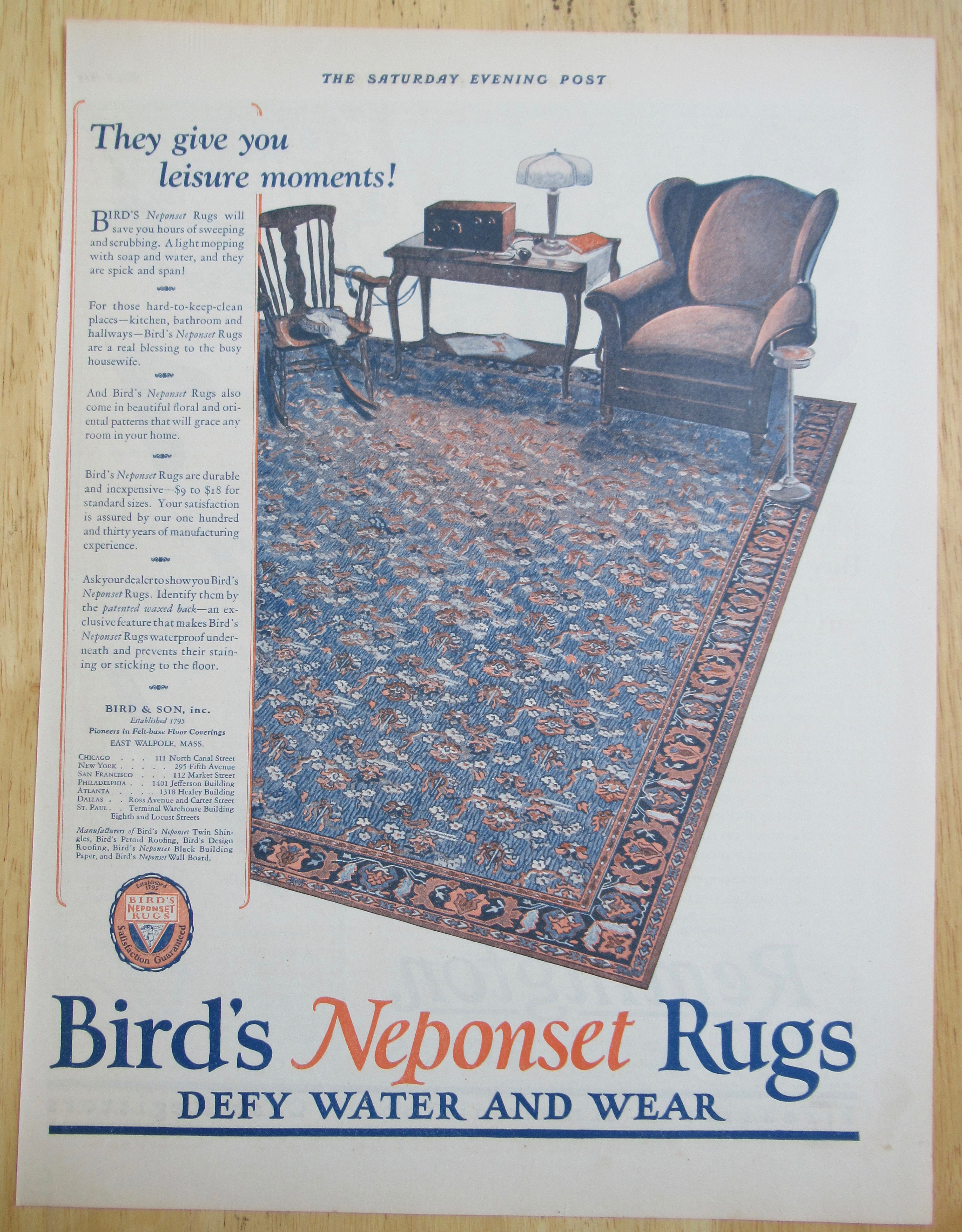 1925 Bird's Neponset Rugs with Lovely Designed Rug