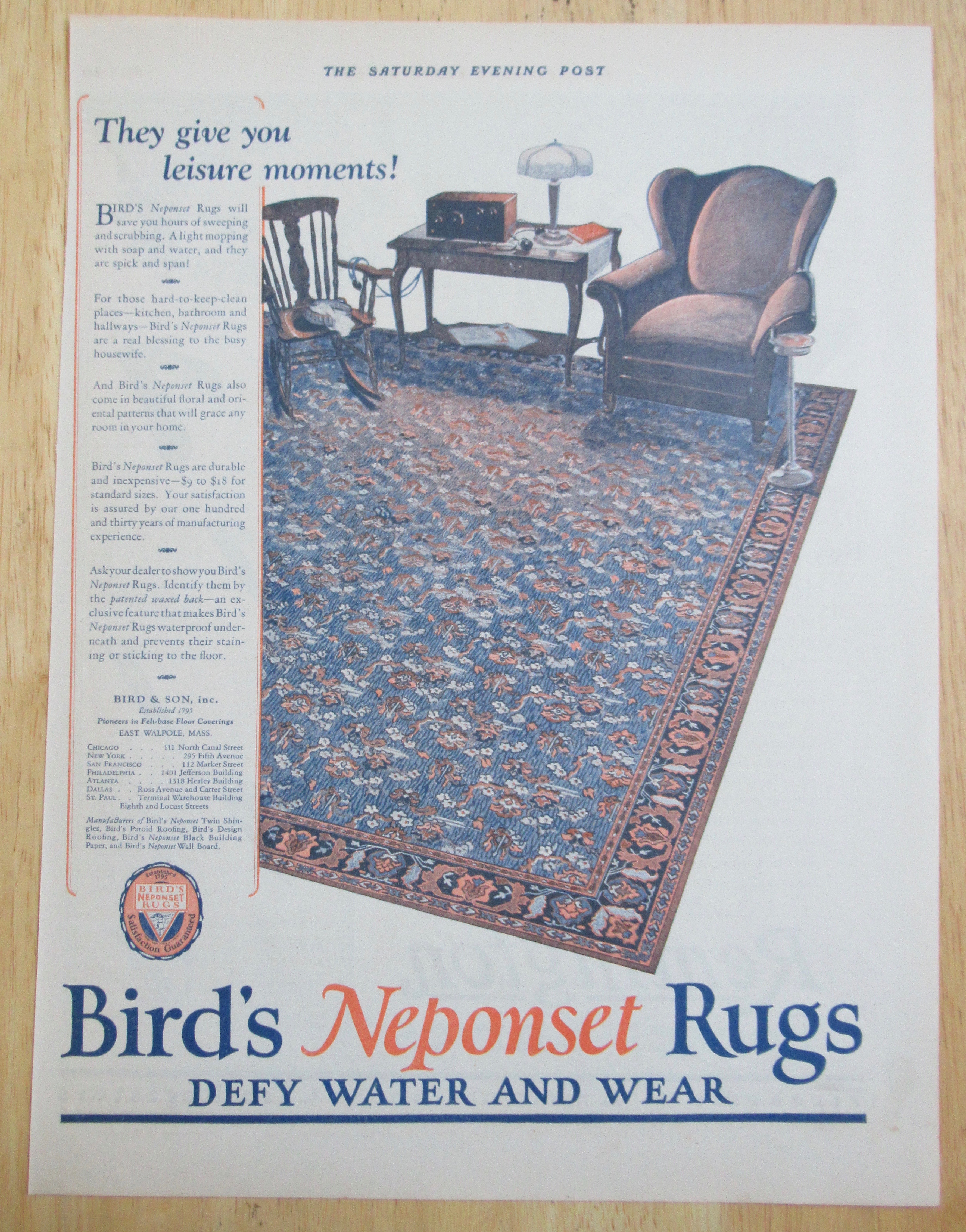 1925 Bird's Neponset Rugs with Lovely Designed Rug