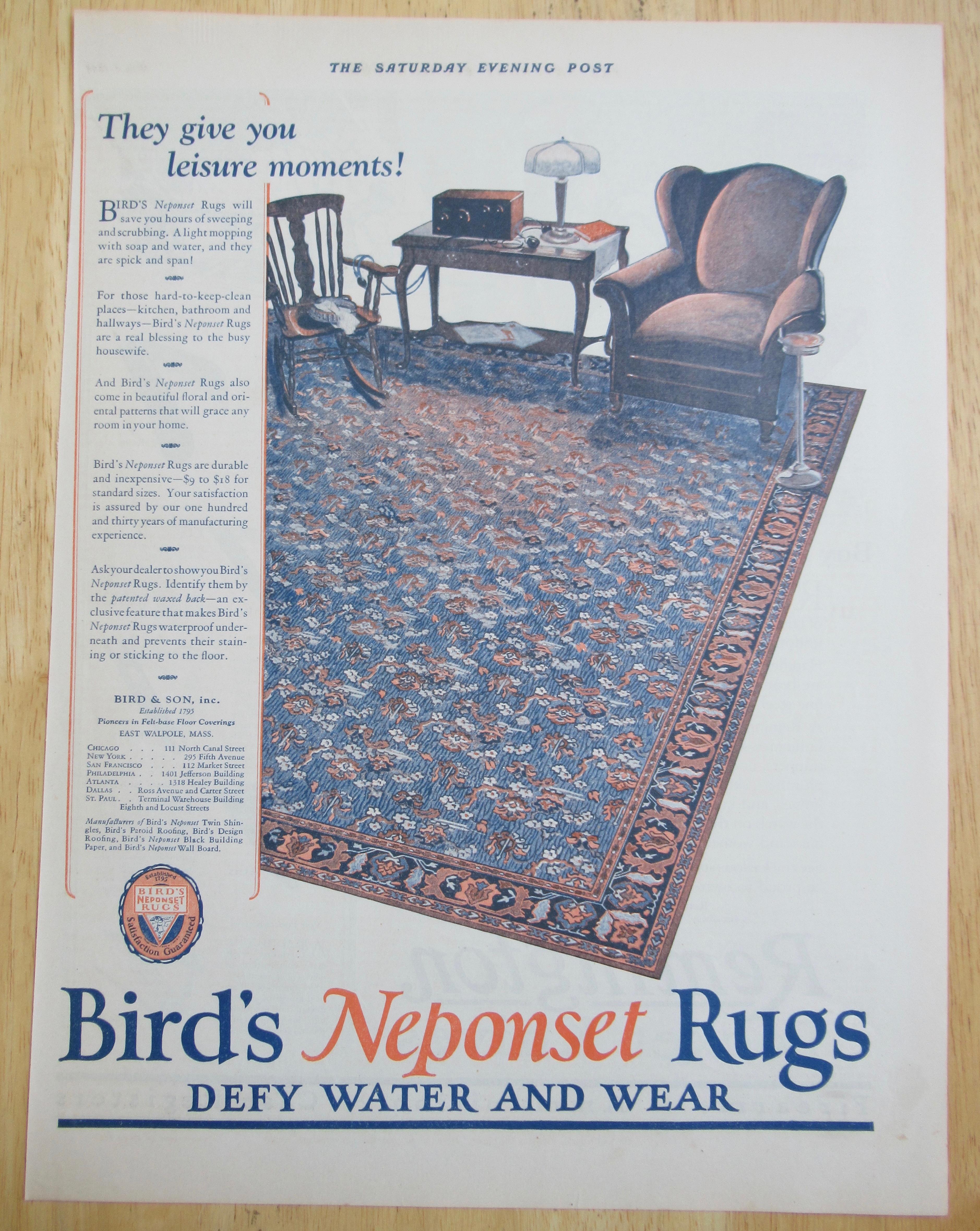 1925 Bird's Neponset Rugs with Lovely Designed Rug