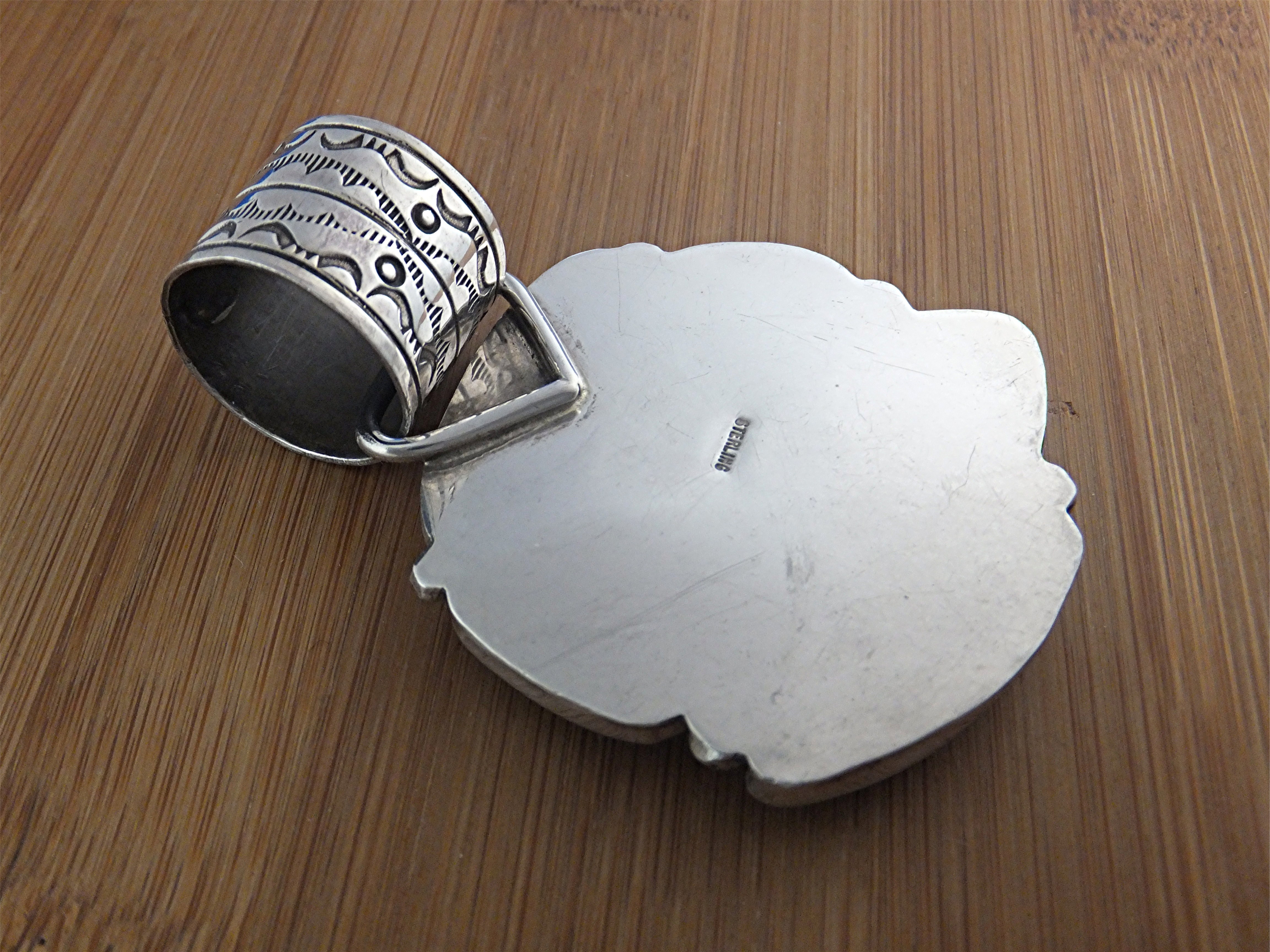 Navajo Sterling Silver New Lander Turquoise Pendant