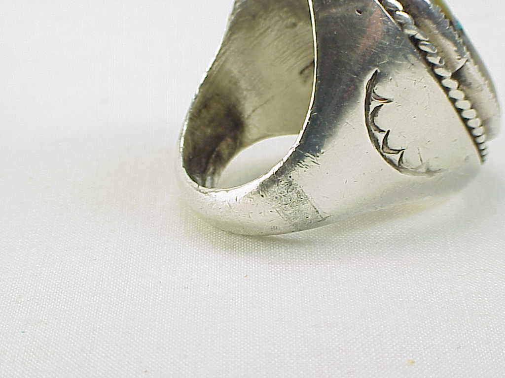 Native American Zuni Mens Sterling Silver Inlaid Turquoise Coral Ring