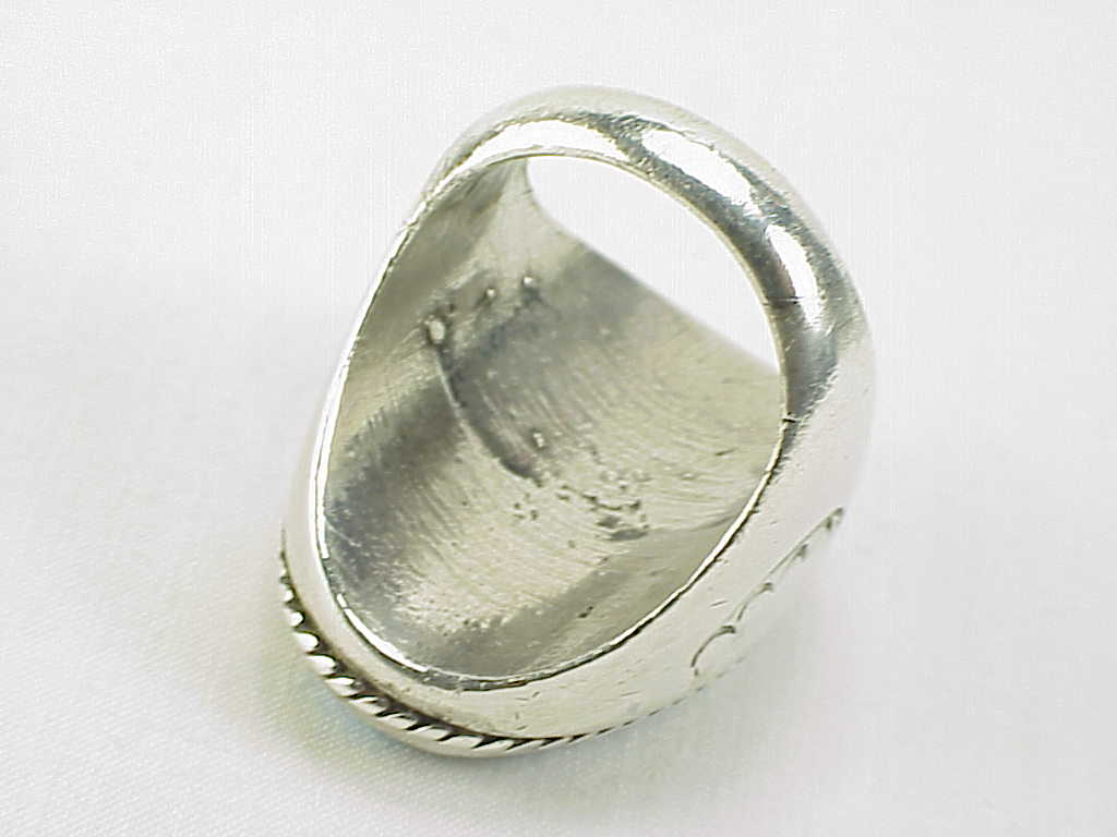 Native American Zuni Mens Sterling Silver Inlaid Turquoise Coral Ring