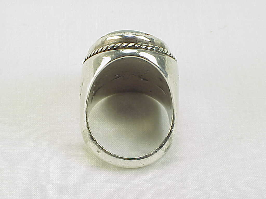 Native American Zuni Mens Sterling Silver Inlaid Turquoise Coral Ring