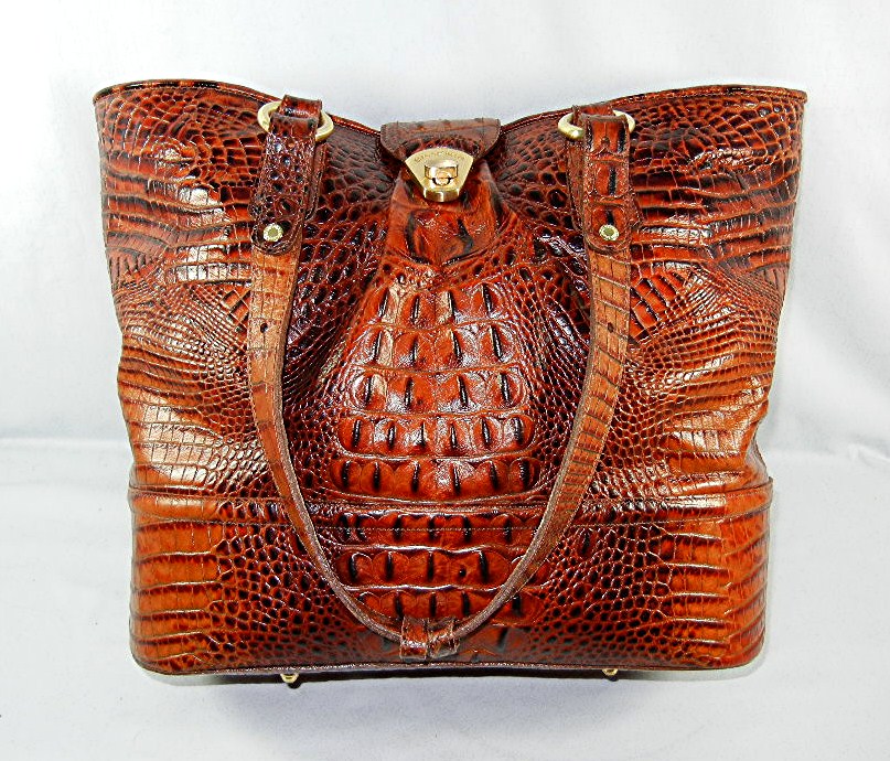 BRAHMIN Golden Brown Croc Leather Tote w/ dust bag