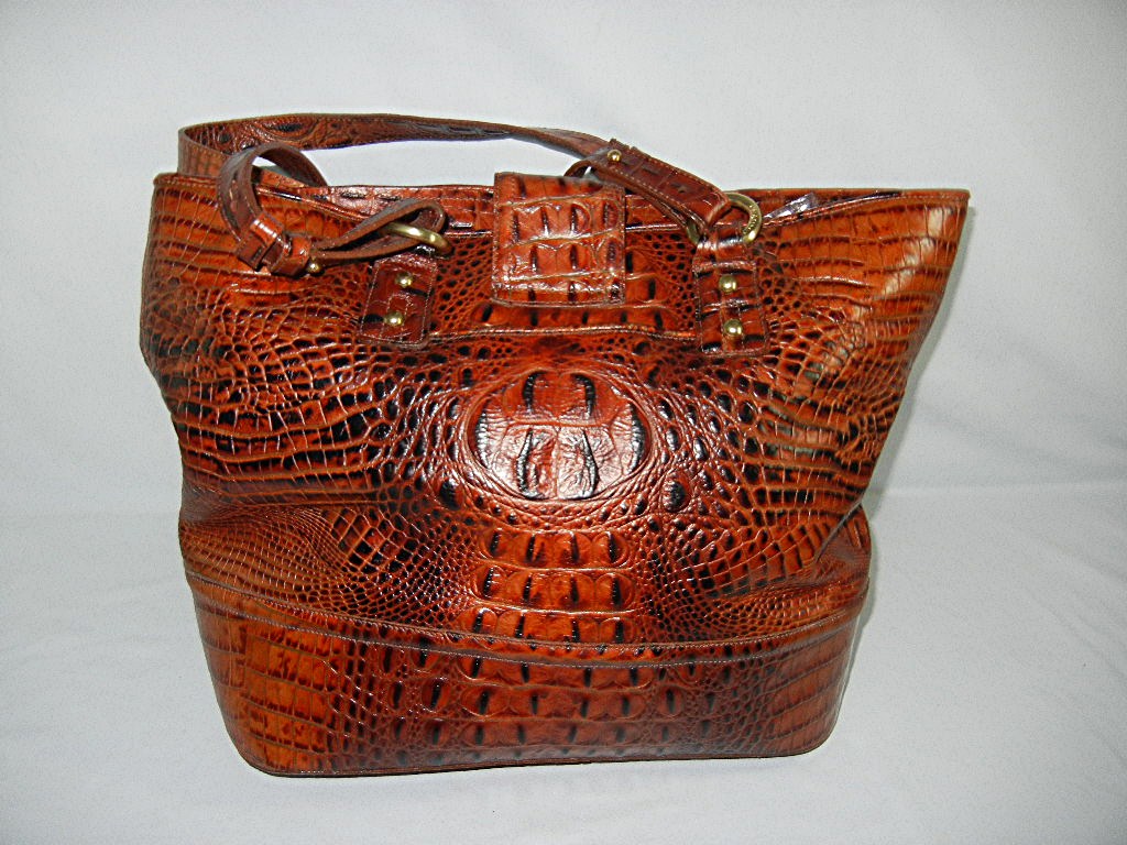 BRAHMIN Golden Brown  Croc Leather Tote w/ dust bag