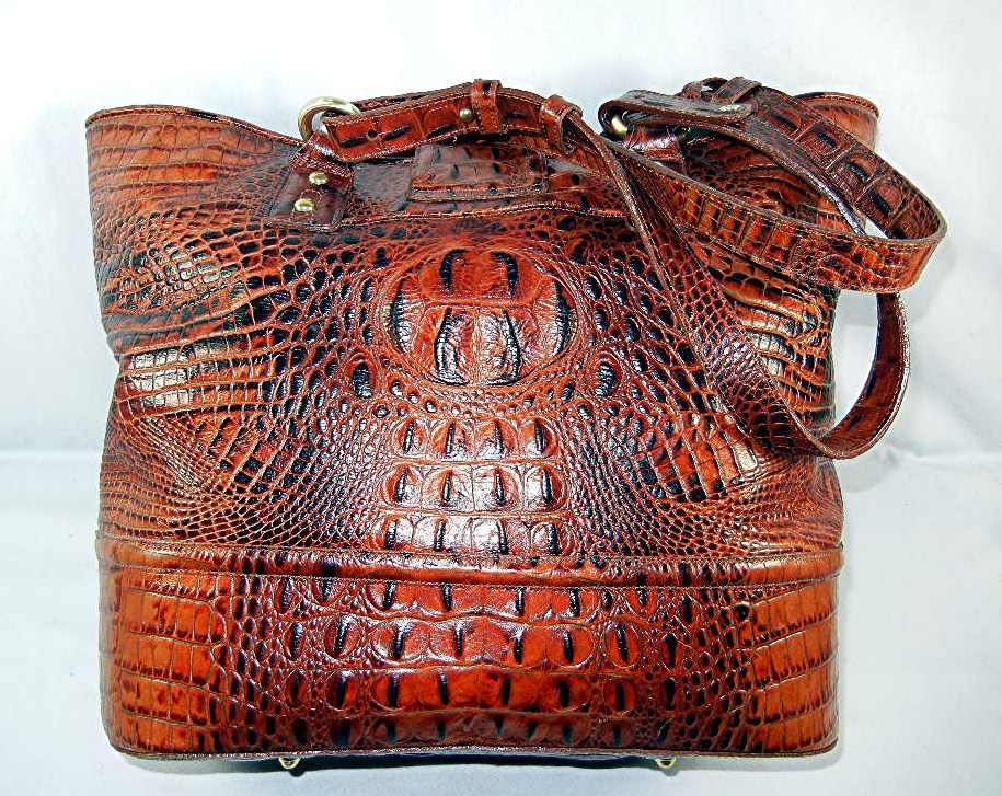 BRAHMIN Golden Brown  Croc Leather Tote w/ dust bag