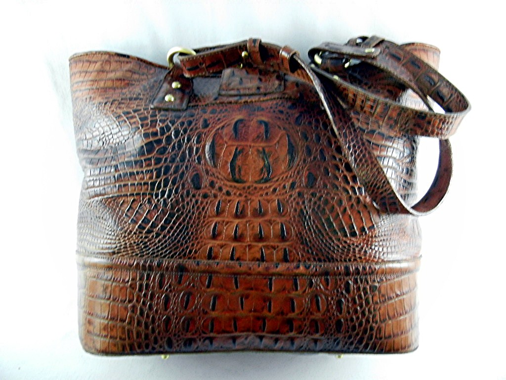 BRAHMIN Golden Brown  Croc Leather Tote w/ dust bag