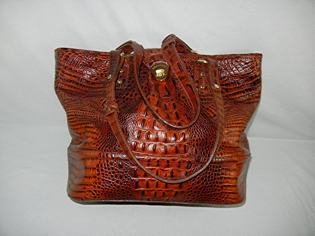 BRAHMIN Golden Brown  Croc Leather Tote w/ dust bag