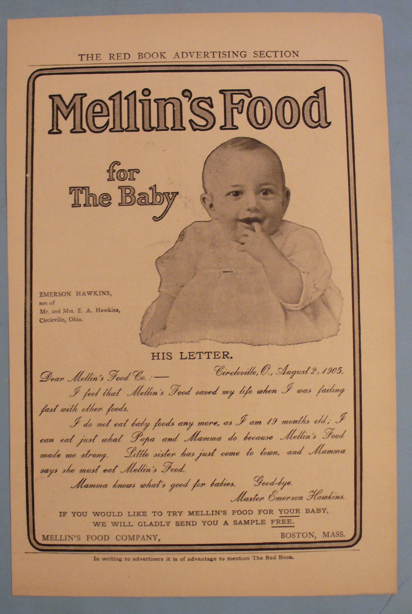 1905 Mellins Baby Food w/ Baby Smiling
