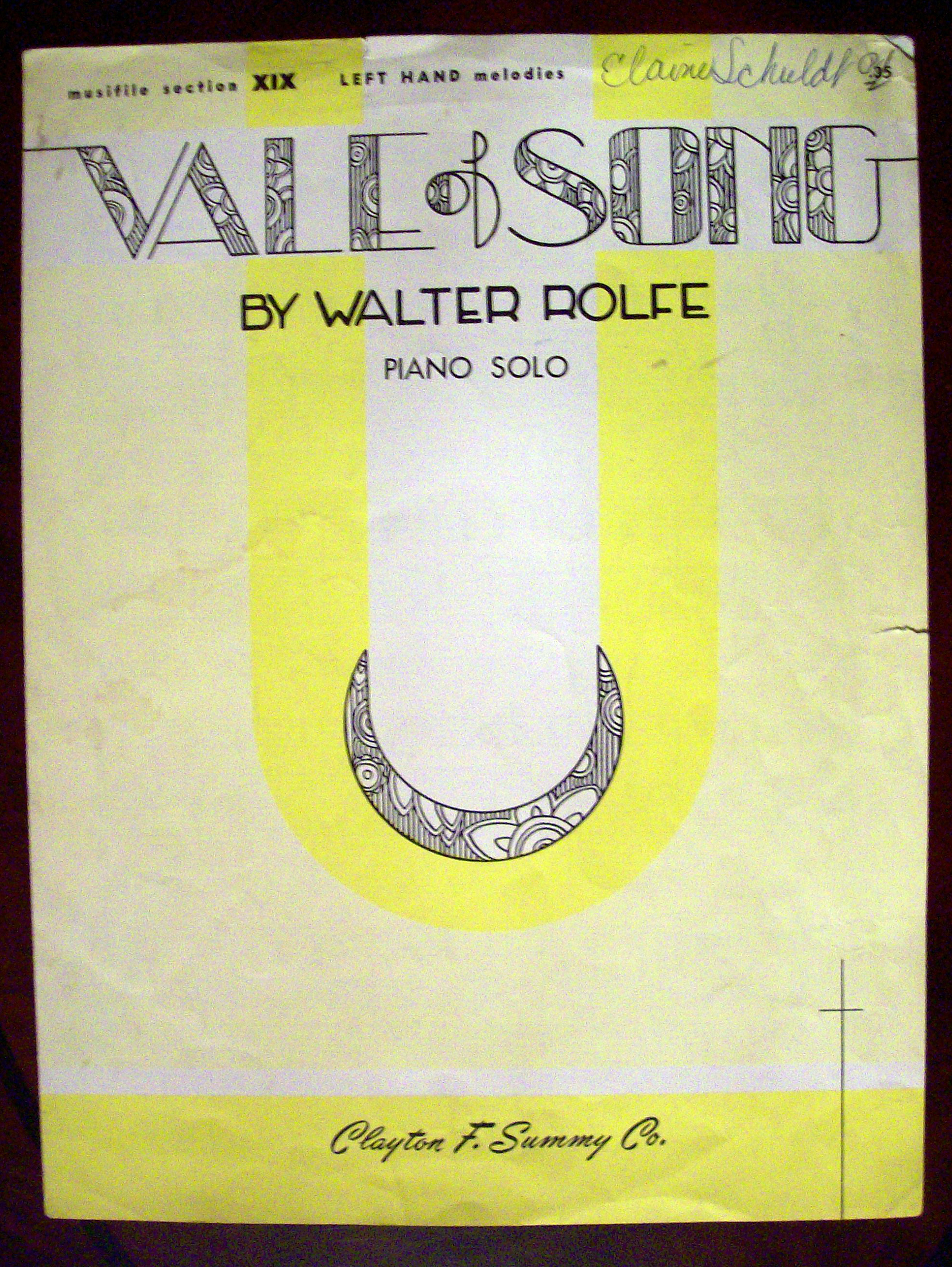 Sheet Music of 1926 Vale Of Song
