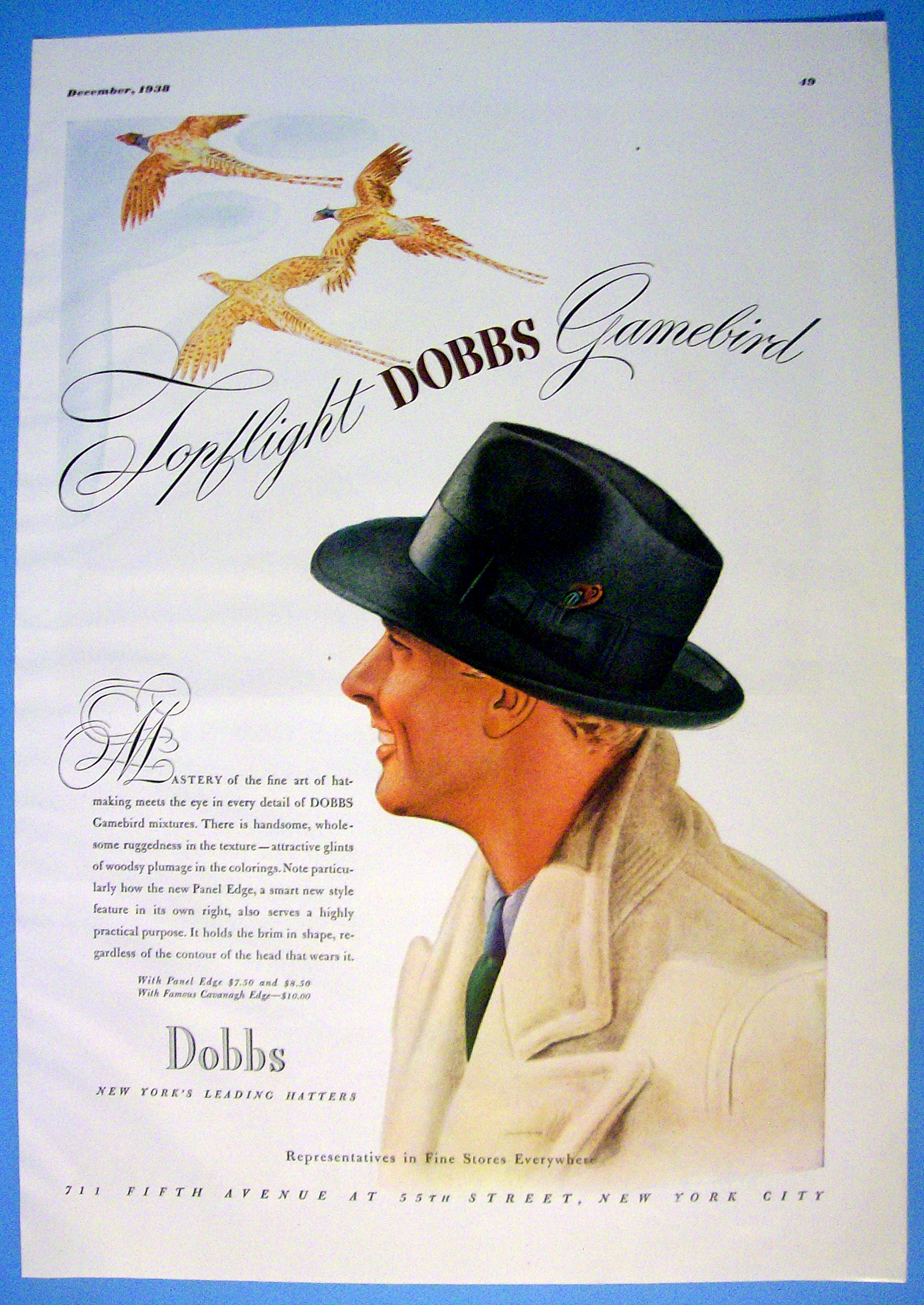 1938 Dobbs Hats with Gamebird Hats