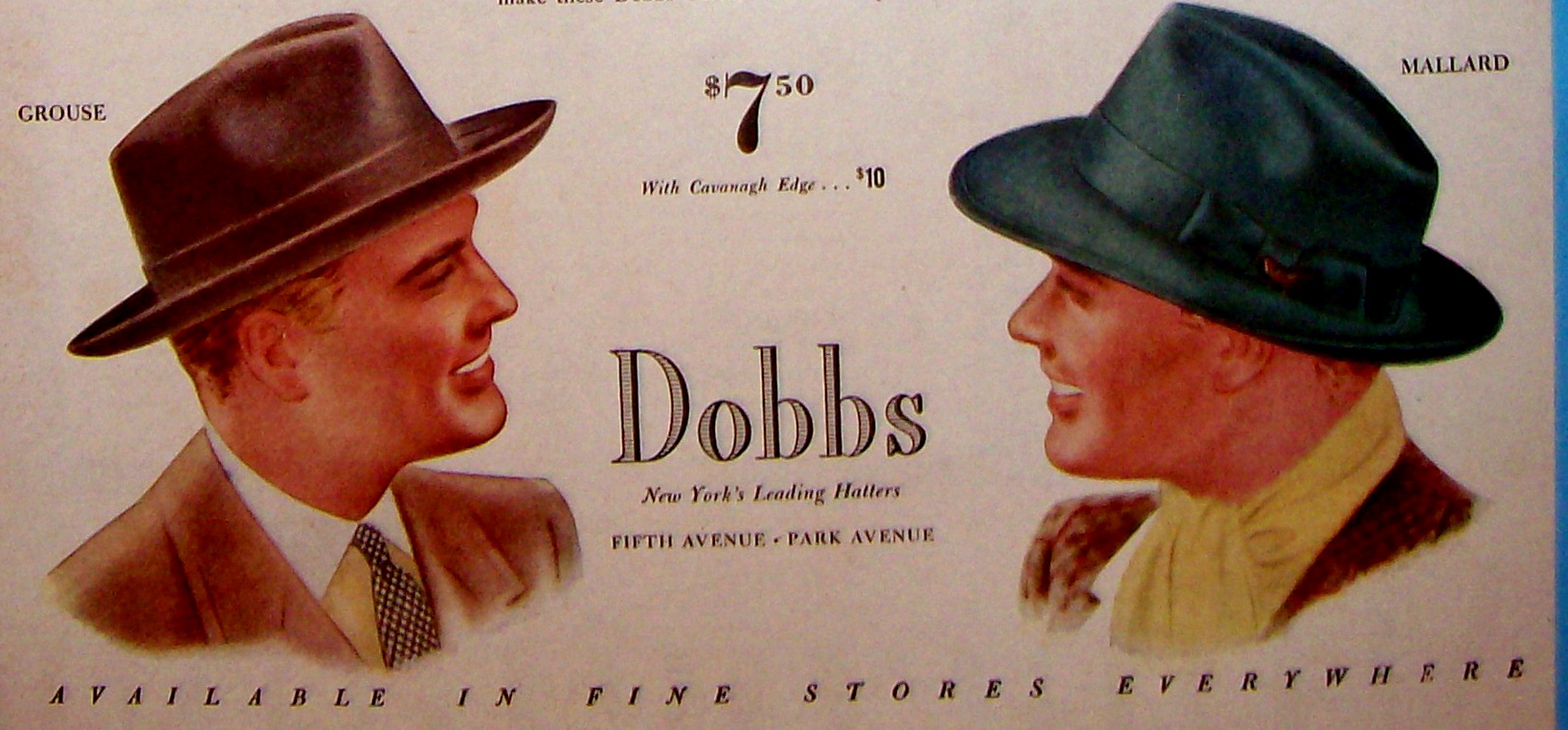 1938 Dobbs Hats with Gamebird Hats