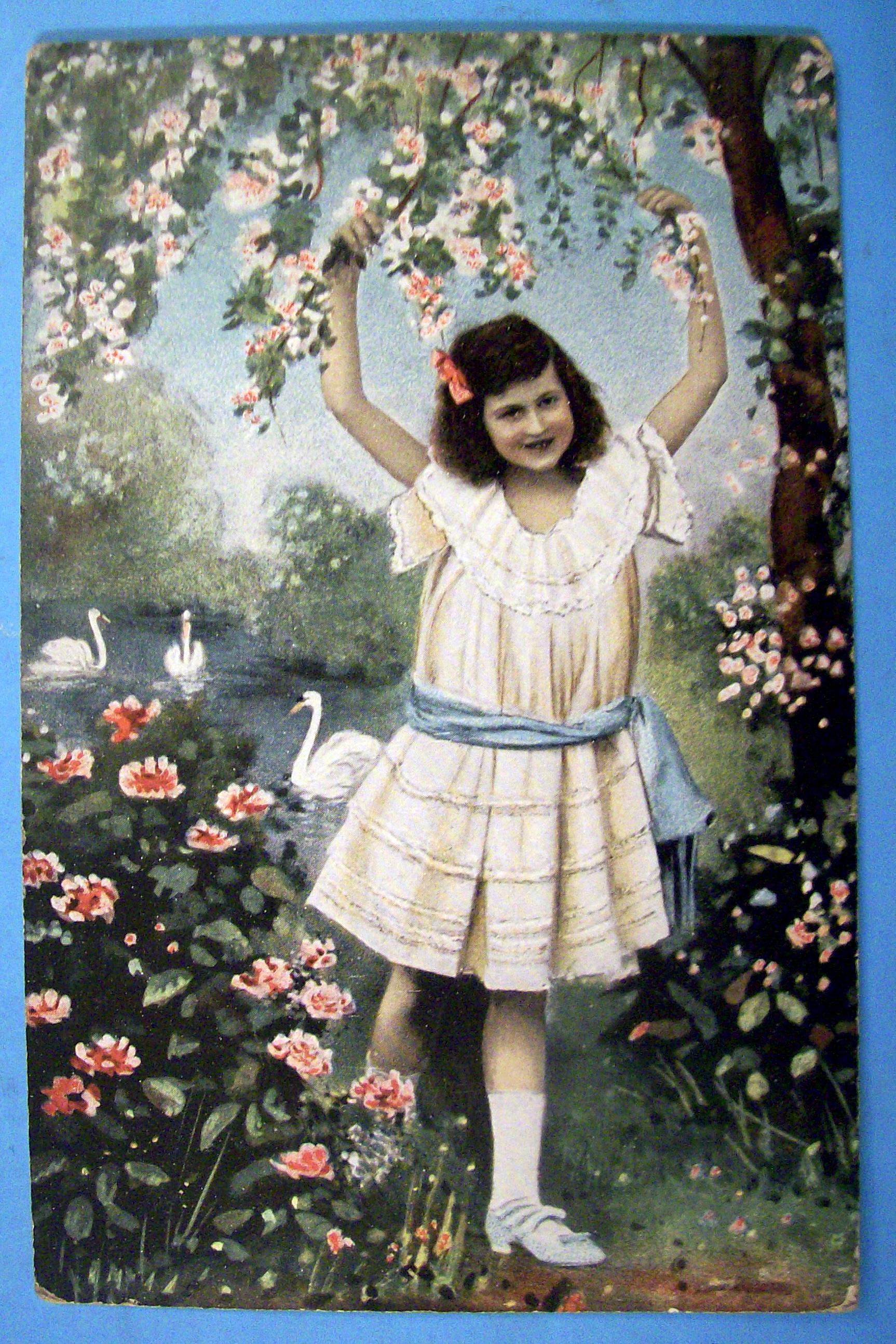 Thinking of You Postcard with Girl Standing by Pond