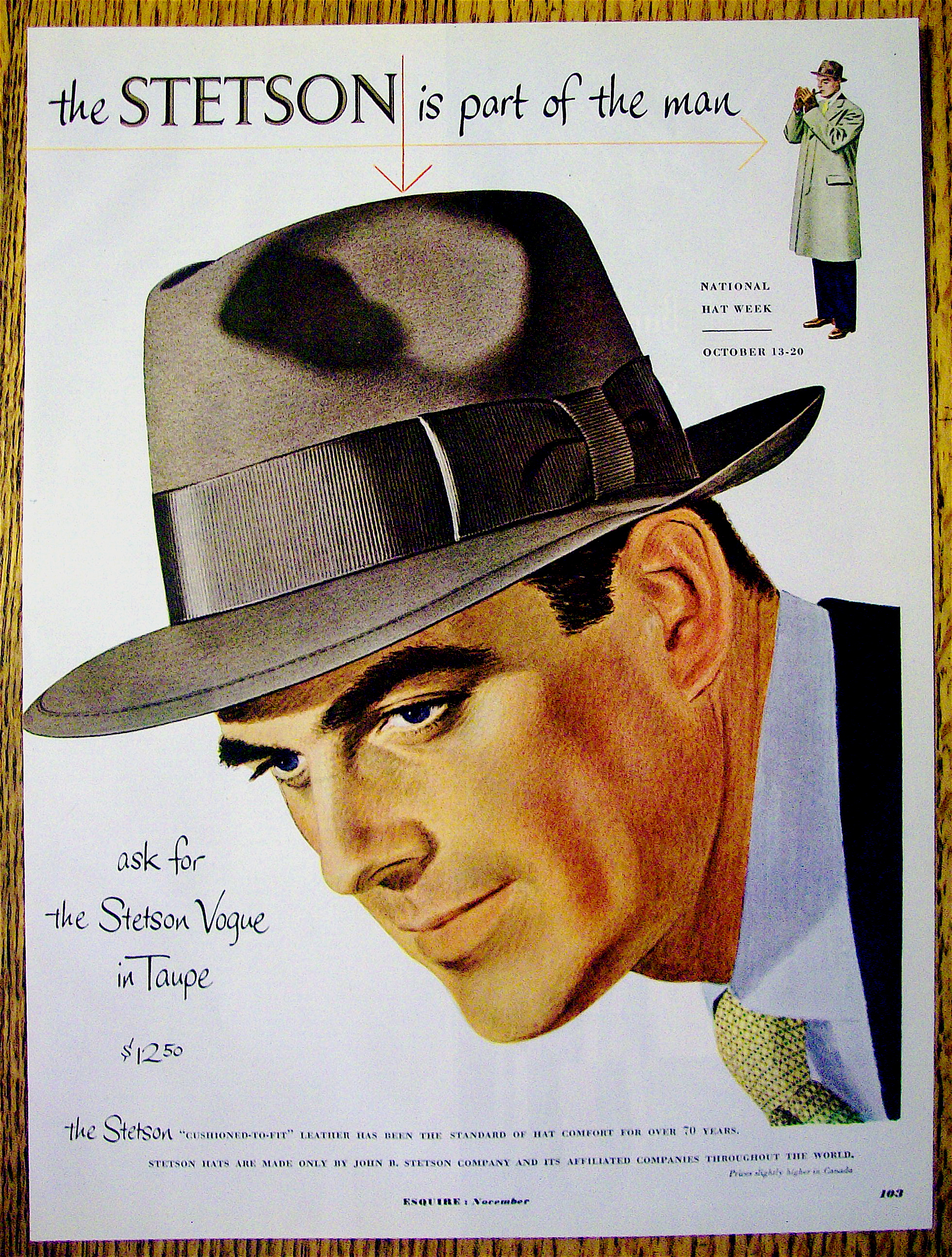 1951 Stetson Hats with Man Wearing Vogue Hat in Taupe