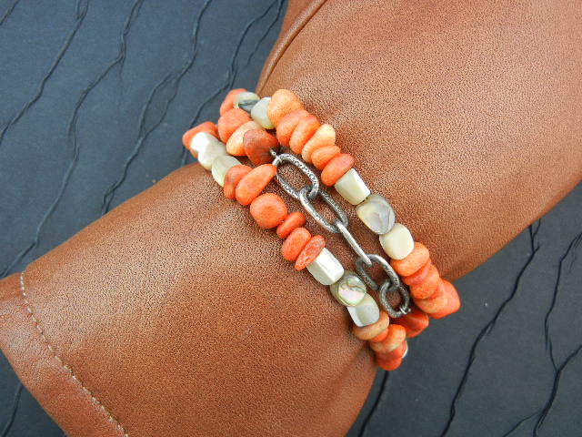 SILPADA Apple Coral Sterling Silver Mother Pearl Bracel