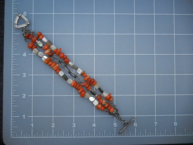 SILPADA Apple Coral Sterling Silver Mother Pearl Bracel