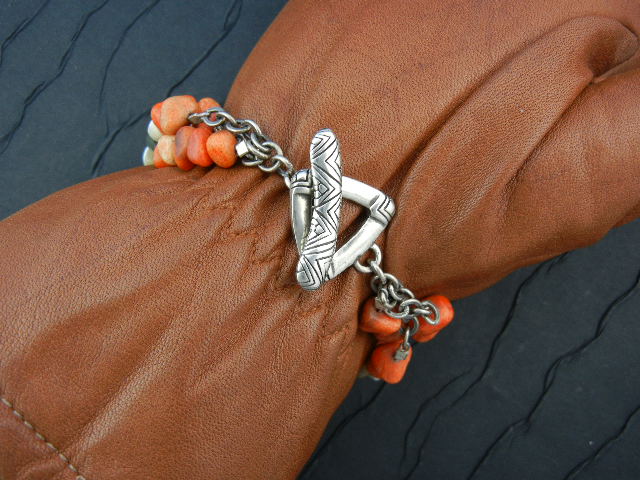 SILPADA Apple Coral Sterling Silver Mother Pearl Bracel