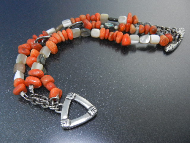 SILPADA Apple Coral Sterling Silver Mother Pearl Bracel