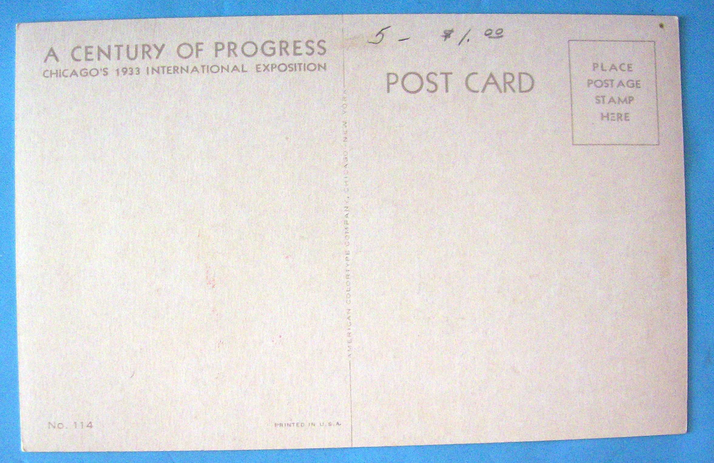 1933 Century of Progress Carillon Tower Postcard