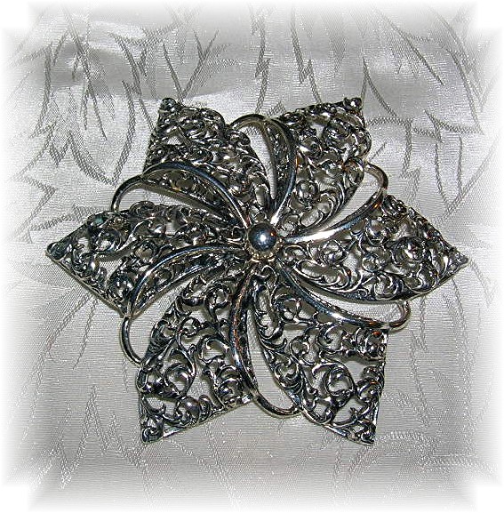 Sterling 3 Inch Flower Brooch By DANECRAFT