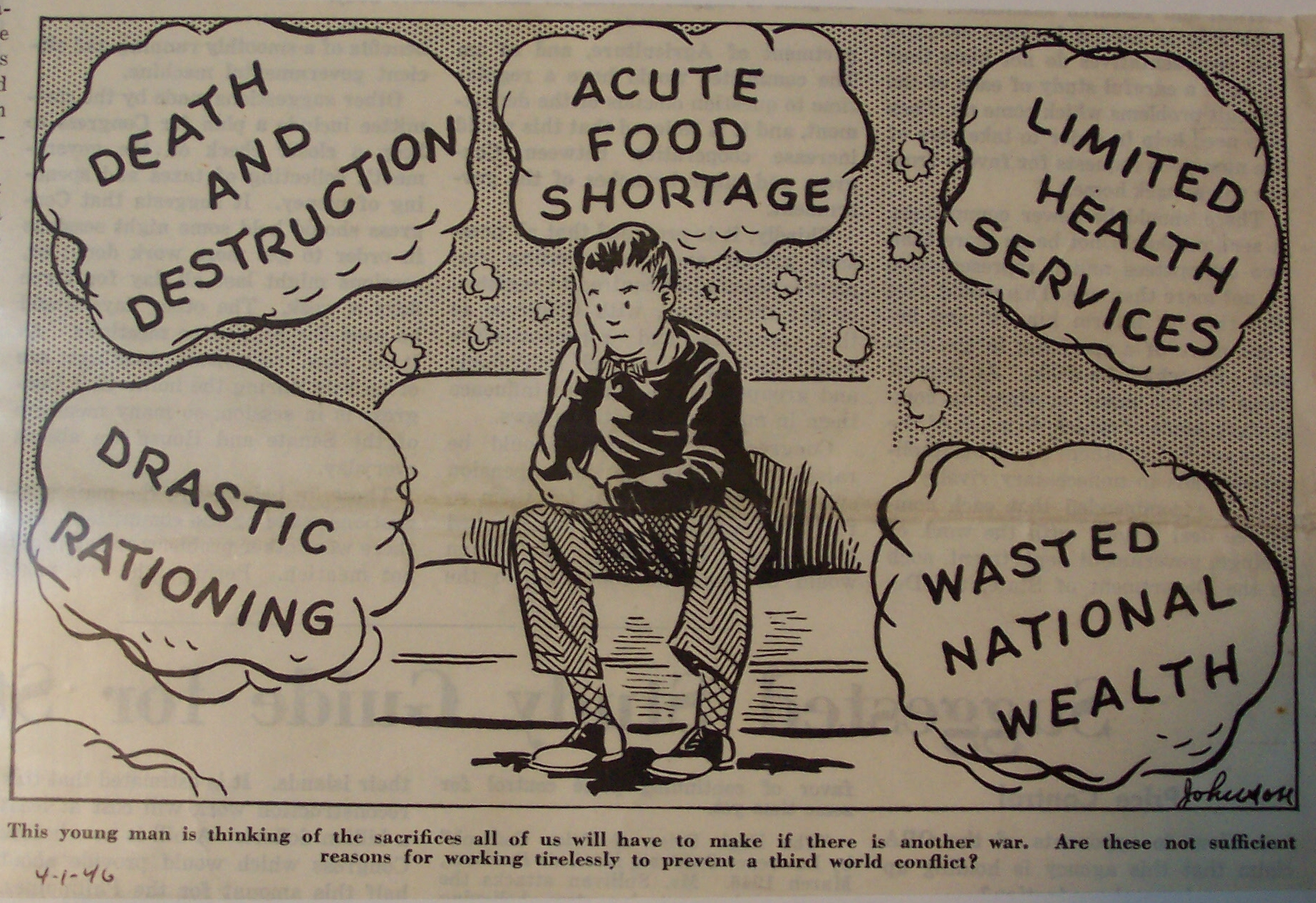 Political Cartoon - April 1, 1946 Struggle Against War